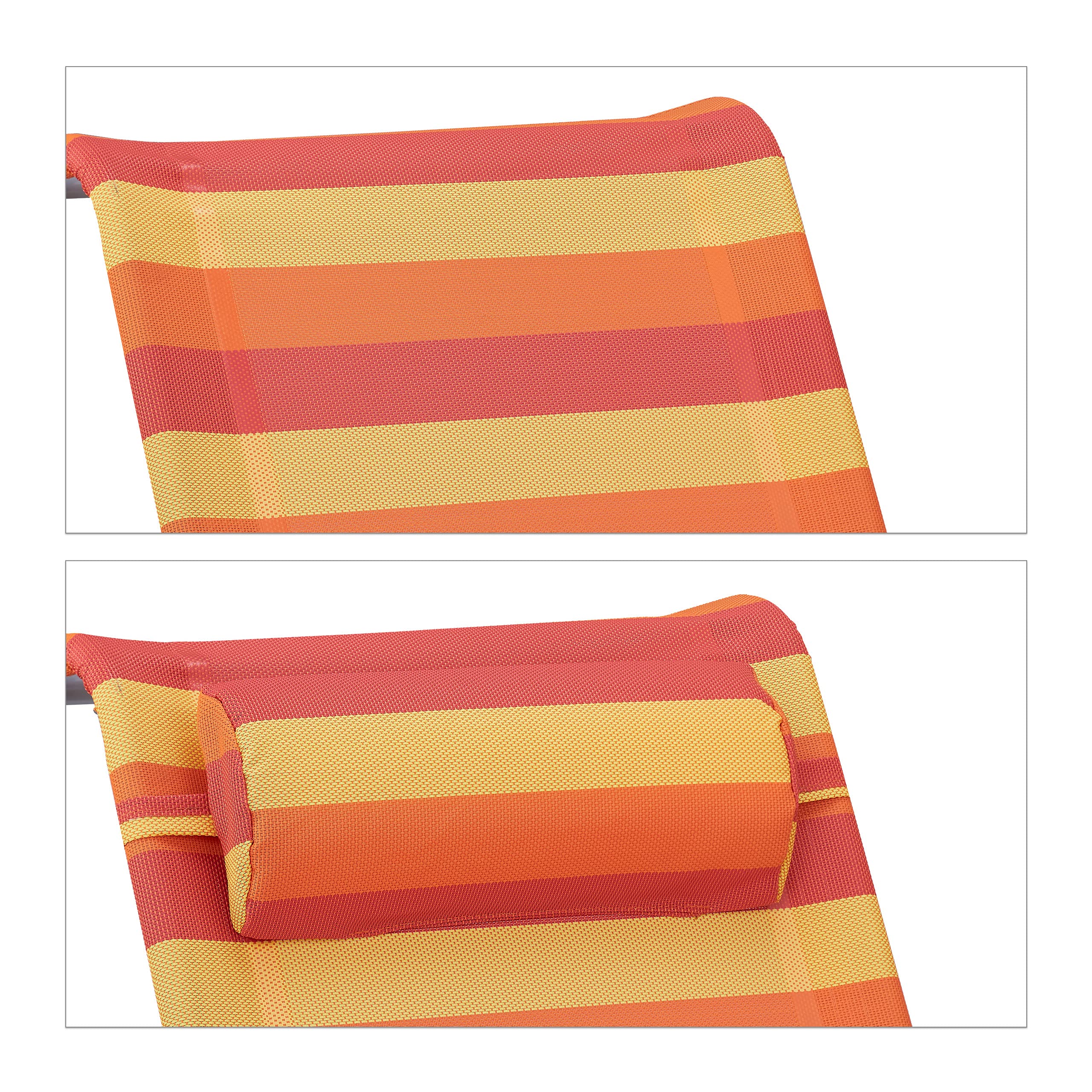 Relaxdays Chaise Longue Pliante, réglable, transat de Plage avec Repose-tête, accoudoirs, Jaune/Rouge/Orange