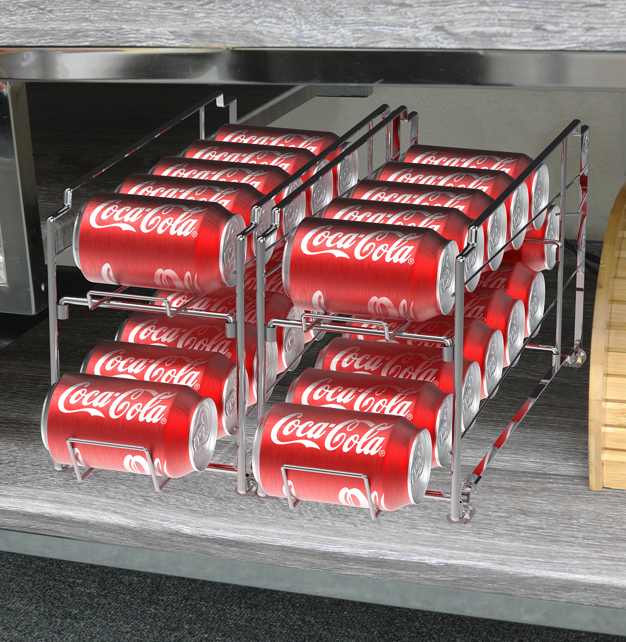 Estante dispensador de latas de bebidas, de carga frontal, Cromado 4