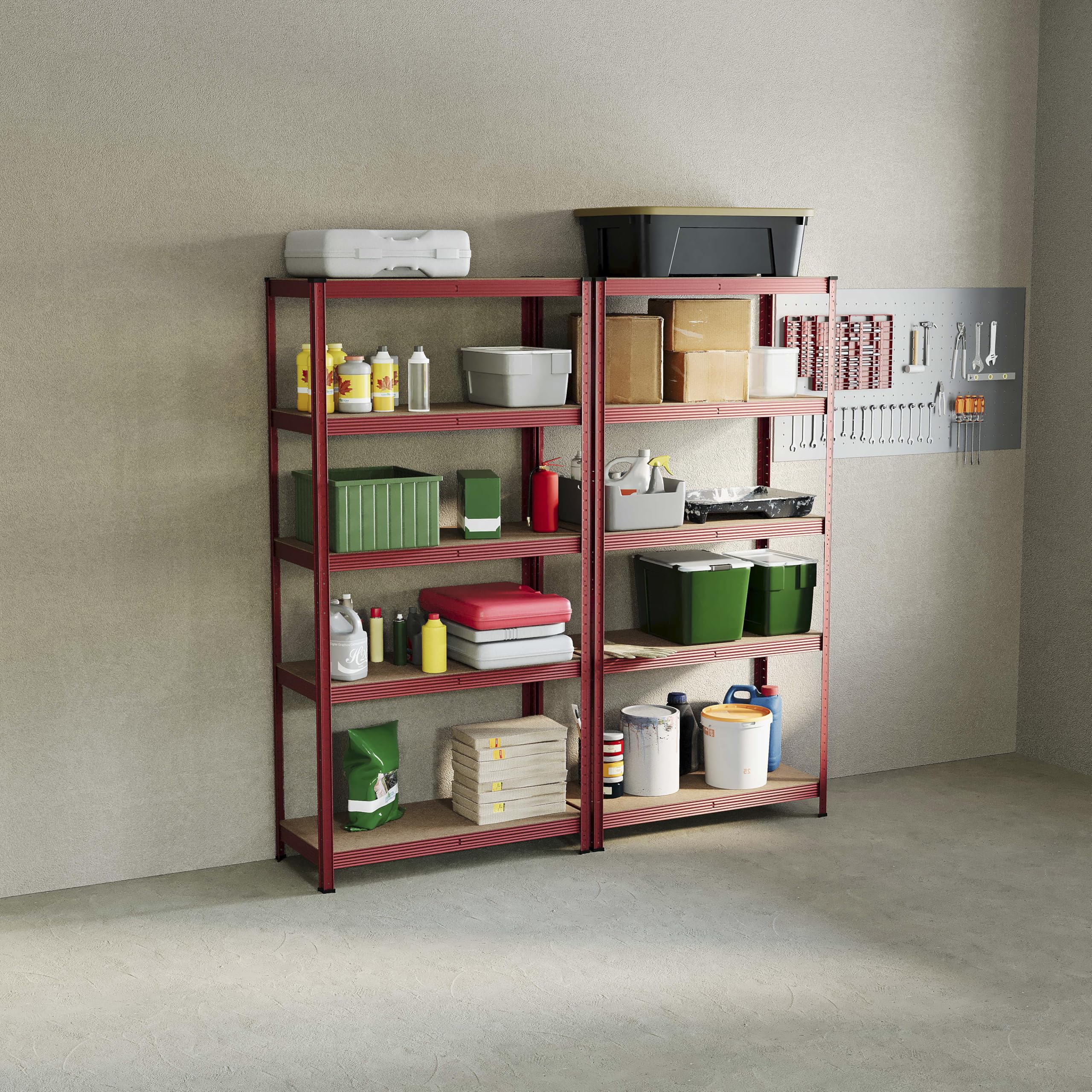 Home Vida 5 Tier Red Heavy Duty Adjustable Steel Garage Shelving Unit (H) 1800mm (W) 900mm - 875kg Weight Capacity