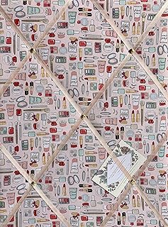 Custom Handmade Bespoke Fabric Pin Memo Notice Photo Cork Memo Board With Makower Pink Beauty Makeup Pamper Pink With Your Choice of Sizes & Ribbons