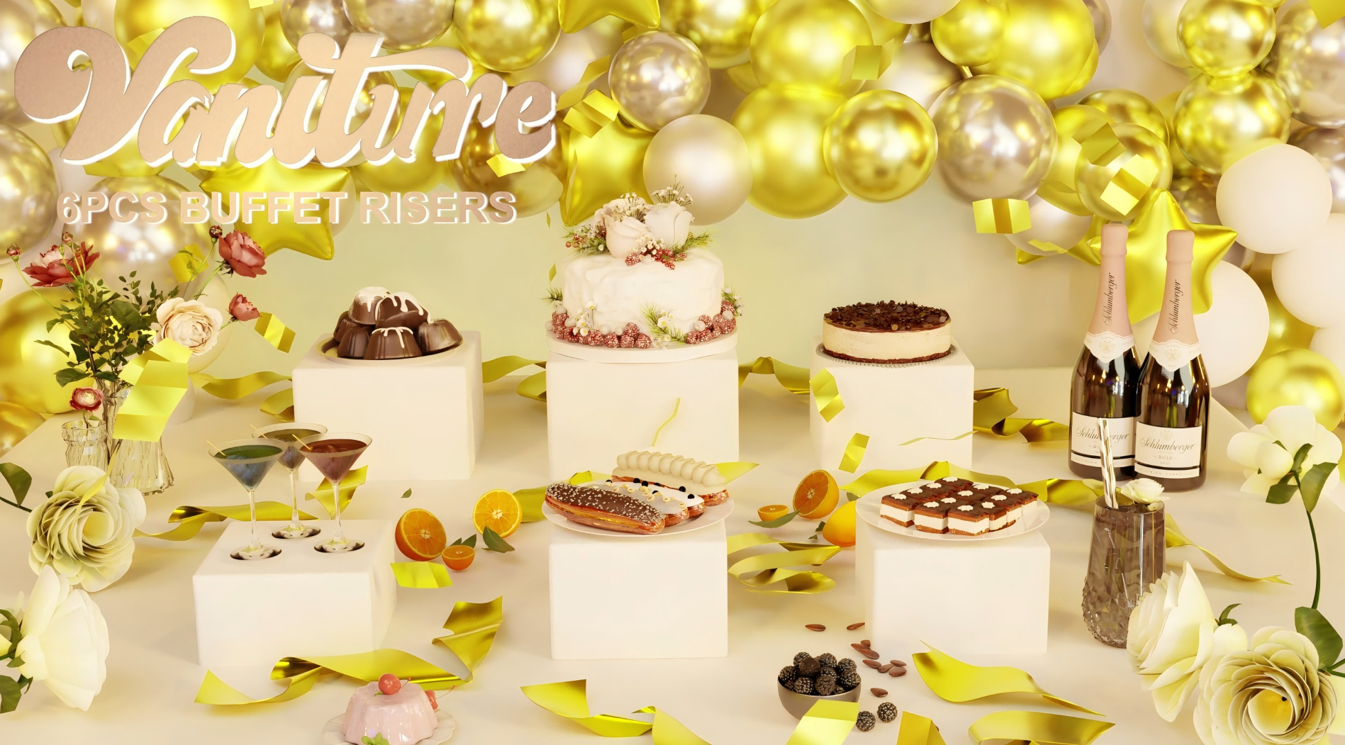 Buffet Risers 6-Piece White Acrylic Display Box Set – Stackable