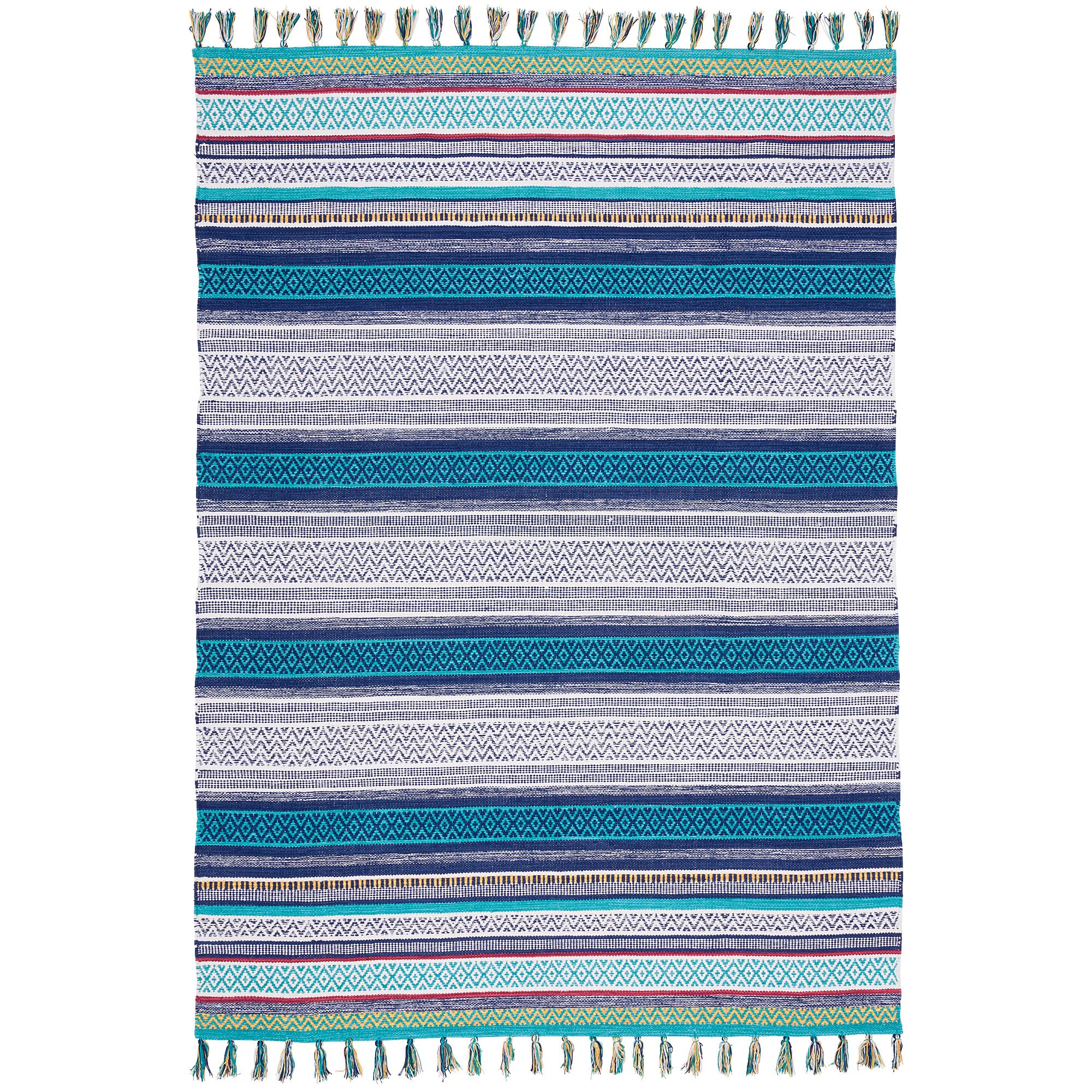Kilim en Coton Tissé à la Main - Coloré, Multicolore en Bleu et Turquoise - Tapis Durable et Facile à Entretenir - Idéal pour Salon, Couloir et Cuisine - Tapis Écologique en Matières Naturelles