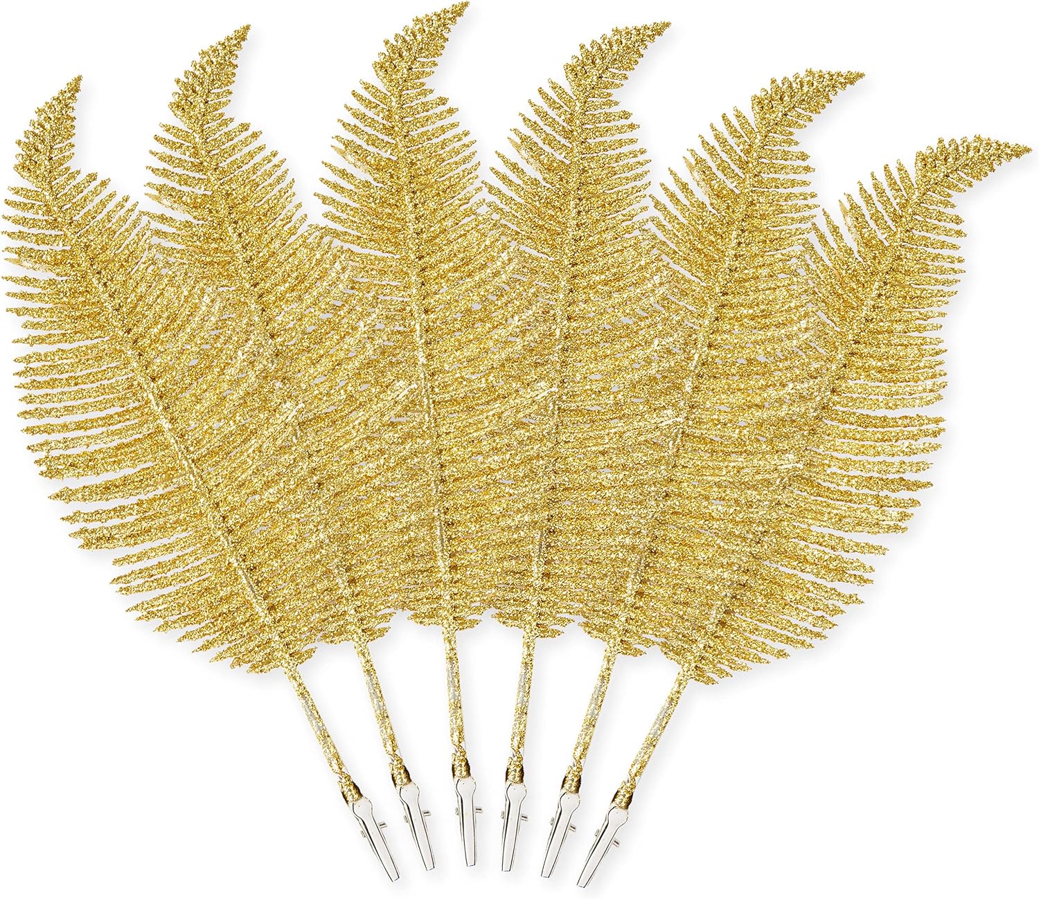 Pack of 6 Christmas Glitter Feathers Silver, White or Gold, 22cm