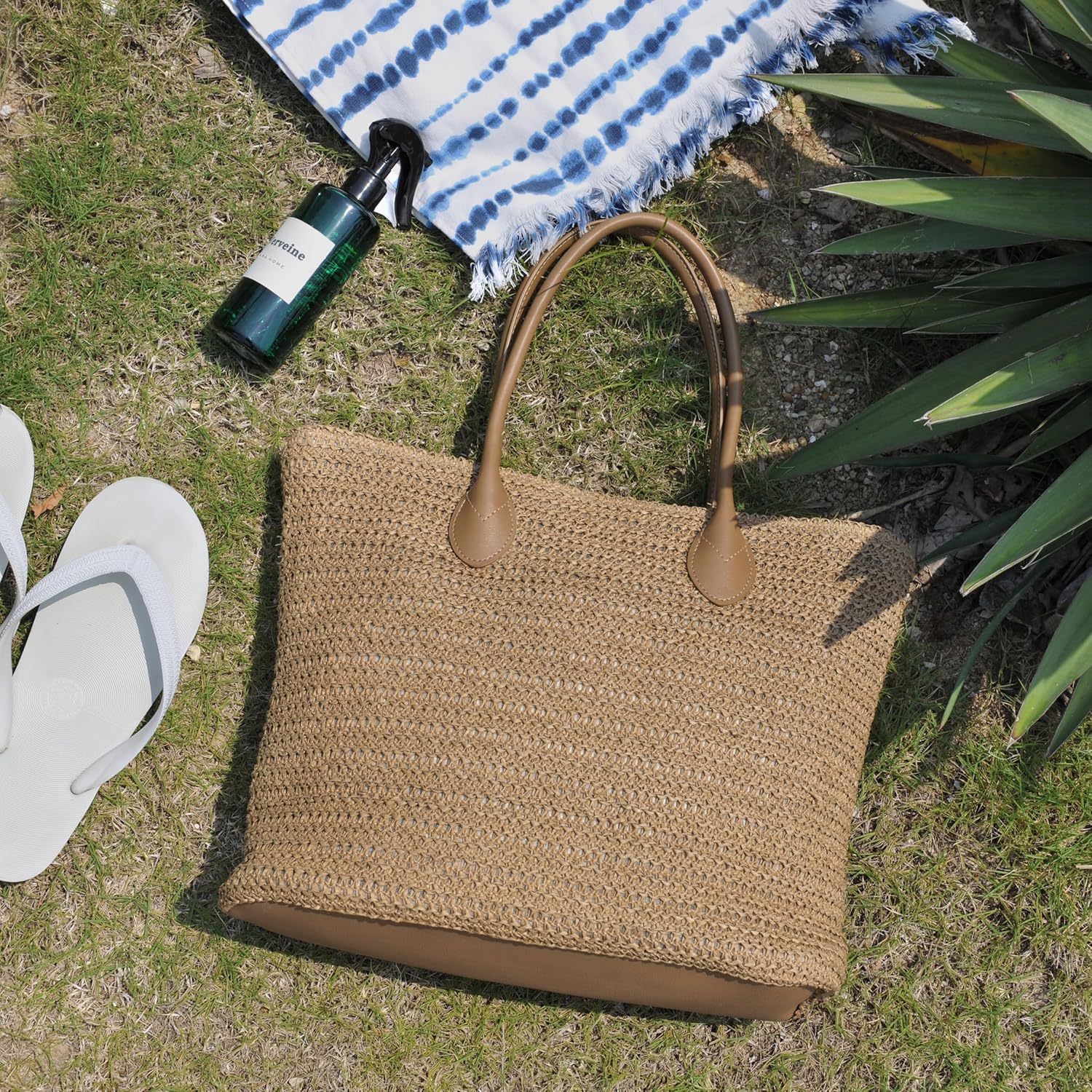 HOXIS Weekender Lightweight Synthetic Straw Shopper Tote Womens Shoulder Handbag - Image 3