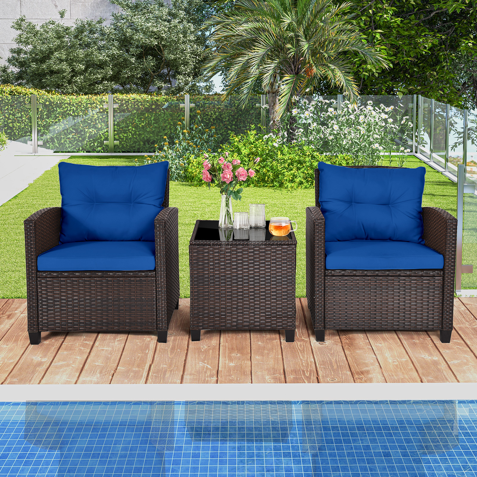 ORALNER 3 Pieces Wicker Patio Furniture Set, Outdoor Conversation