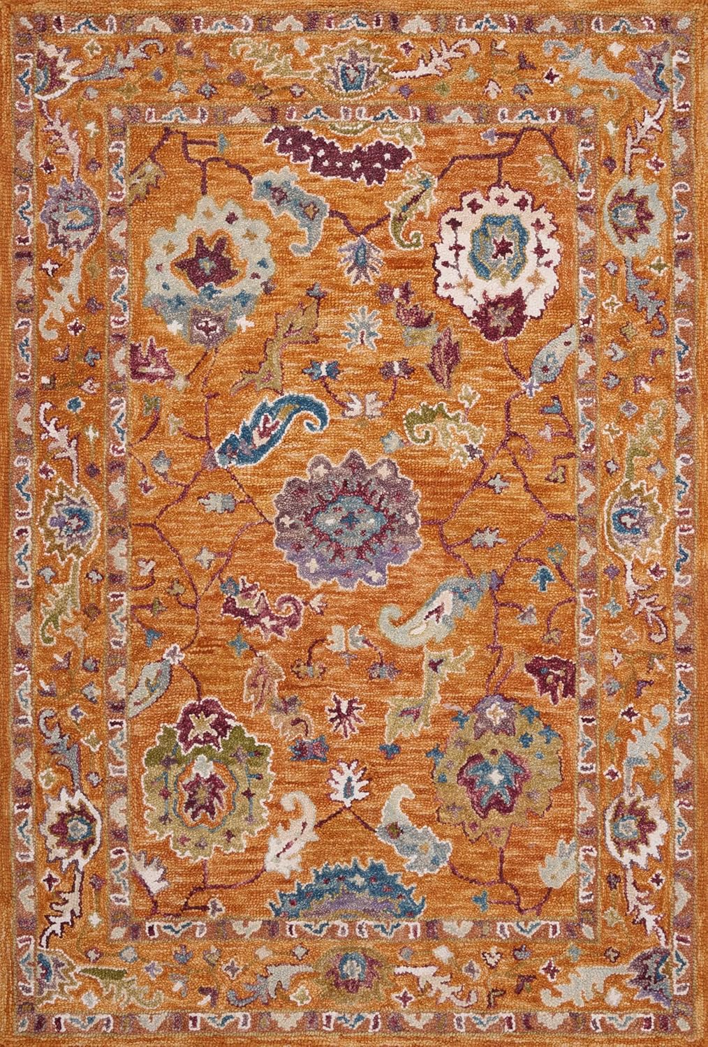 Handmade Orange Floral Wool Area Rug 8'6" x 12'