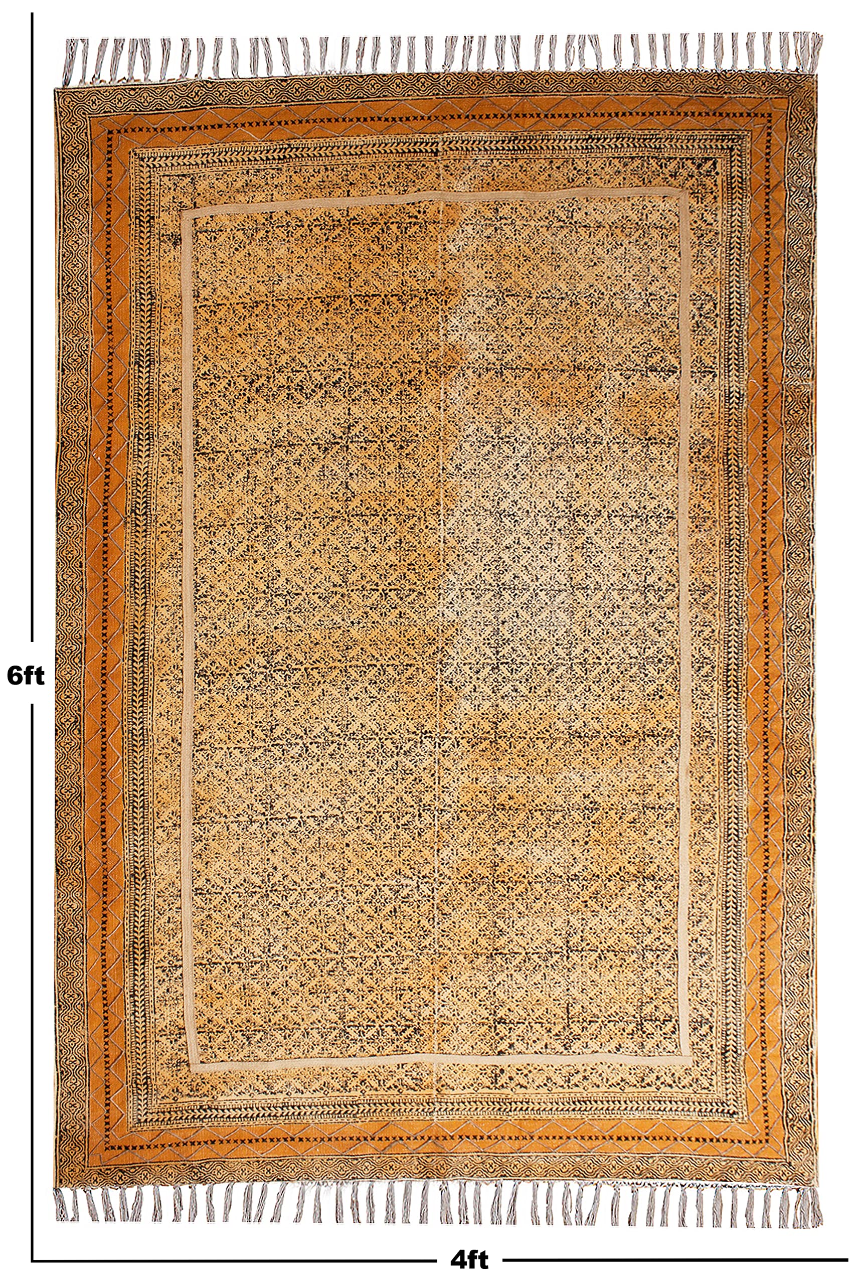 Baumwolle Dhurrie Boho Kelim Handgefertigter Teppich Handblockdruck Teppiche Flachgewebe Überwurf Teppich Indoor Esszimmer Dekor Teppich Boho Kelim 120 x 450 cm (4 x 15 Fuß Läufer)