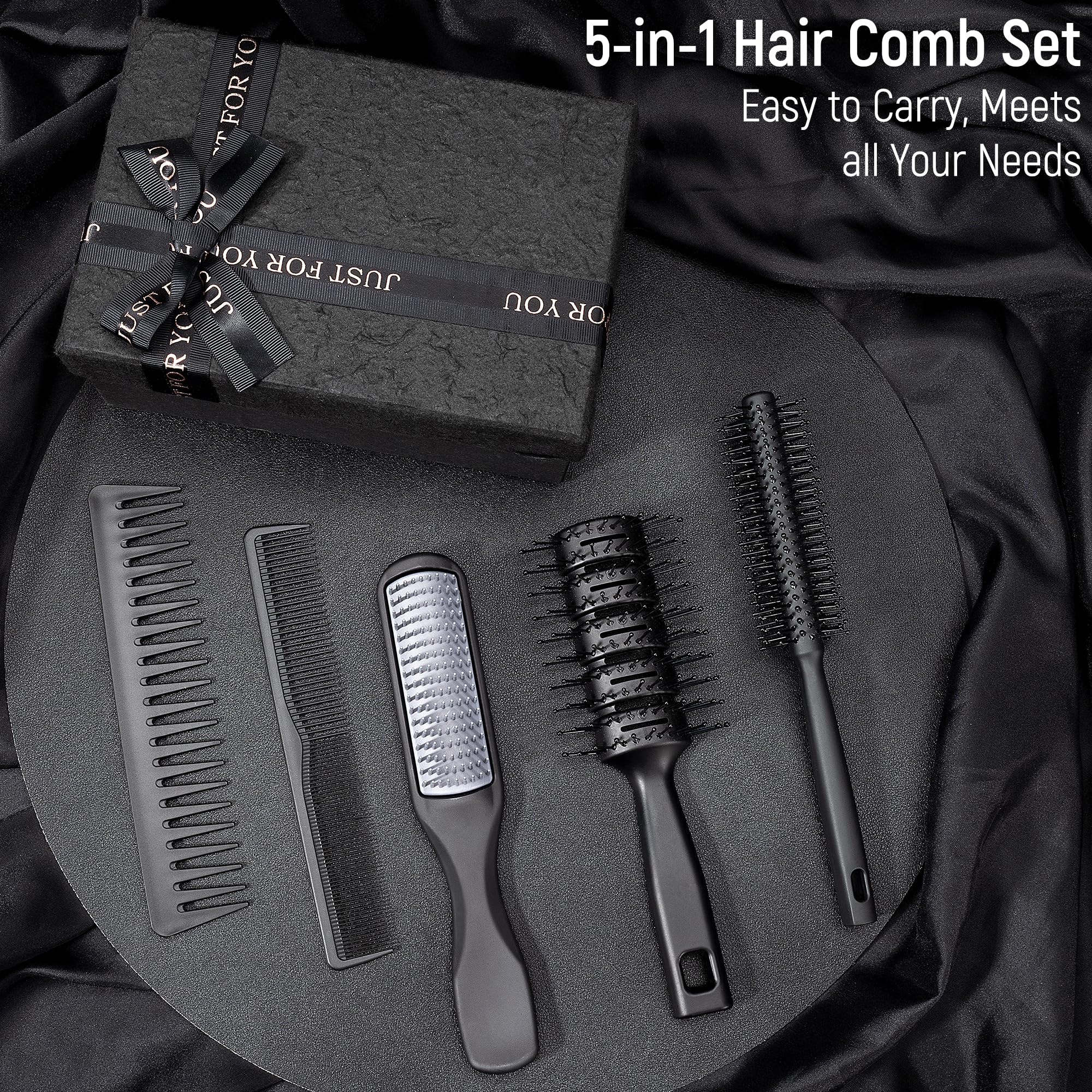 SalonSilk - Juego de 5 cepillos para el cabello y peine de peinado, herramientas profesionales de peluquería para todo tipo de cabello, perfecto para peinar, arreglar y desenredar