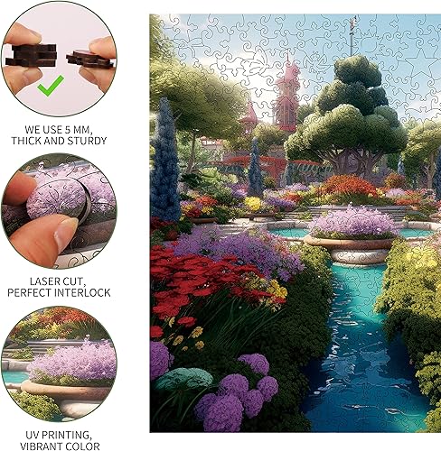 Miniatura 6 de Rompecabezas de madera de jardín de 200 piezas de madera prémium para adultos, tamaño mediano, rompecabezas de forma única, regalo para adultos y
