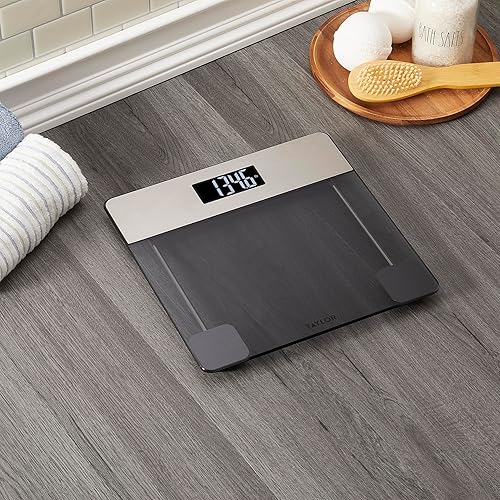 Miniatura 6 de Taylor Báscula de baño digital de vidrio, báscula para peso corporal, pesadora digital para personas, vidrio tintado y detalles de acero inoxidable