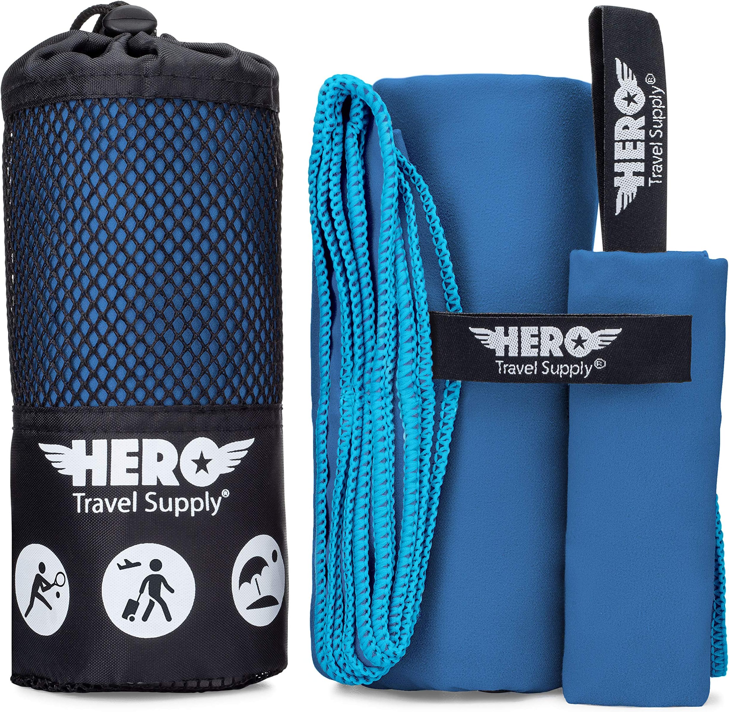 - Hero Microfiber Travel Towel (24x48”) Quick Dry, Lightweight, & Compact for Beach, Camping, Gym & Hiking. Fast Drying Microfiber Beach Towel with Bonus Washcloth + Carry Pouch