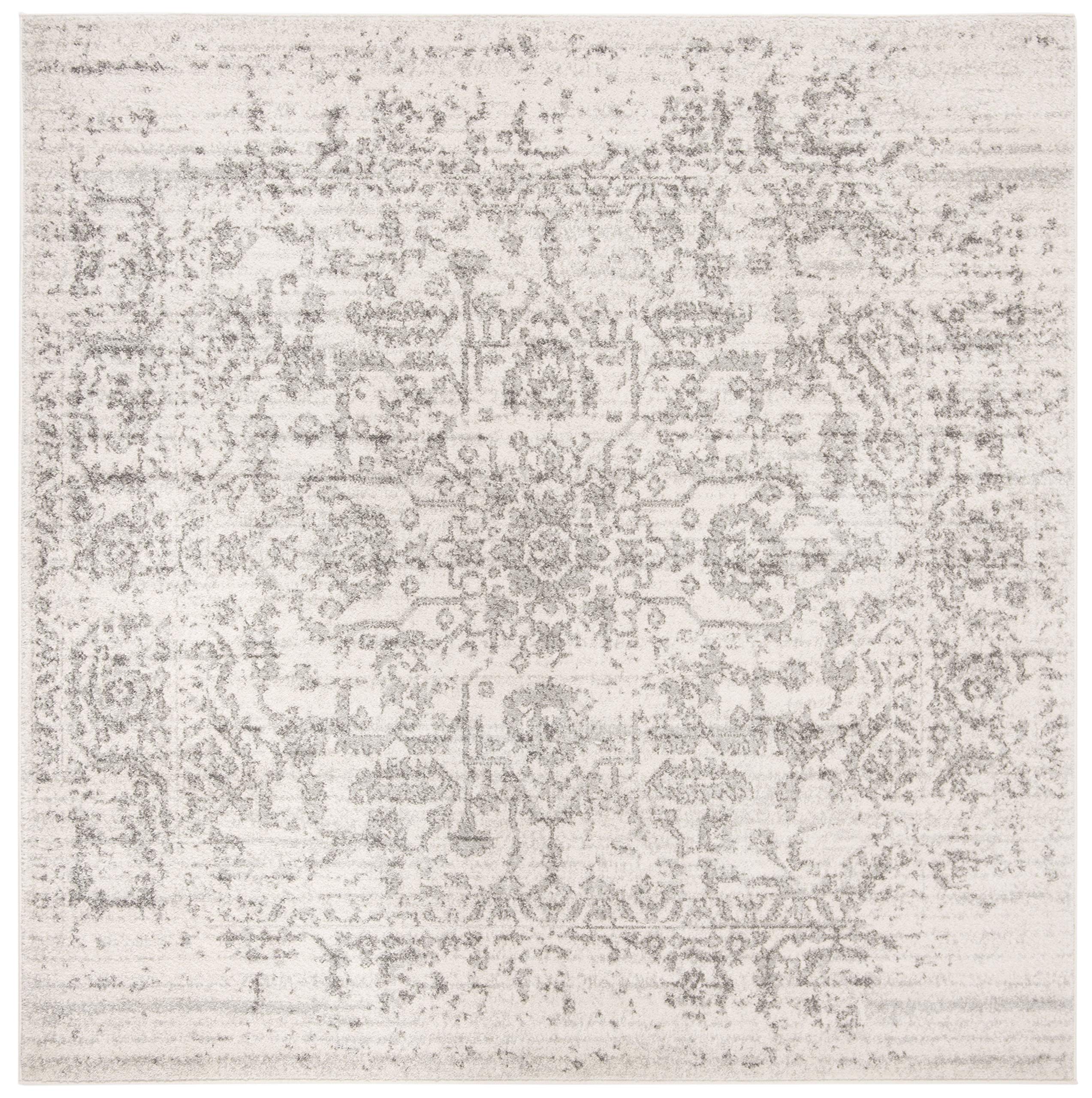 Safavieh Distressed Rug for Living Room Dining Room, Bedroom - Madison Collection, Short Pile, in Silver and Ivory, 91 x 91 cm - Image 2