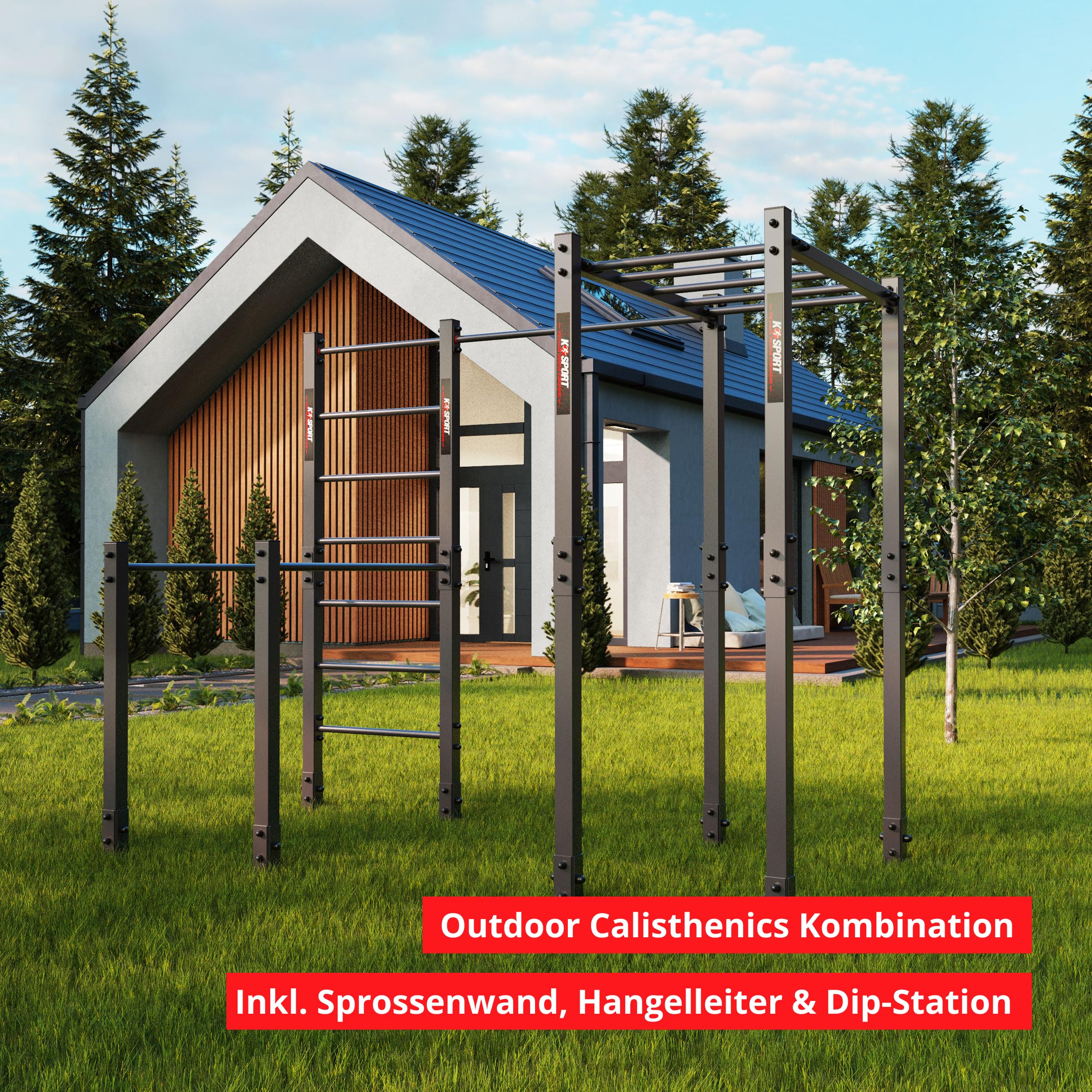 K-Sport: Calesthenics Outdoor Station I barra per trazioni stazionarie da esterni + stazione Dip fino a 175 kg di carico I resistente alle intemperie, Made in EU