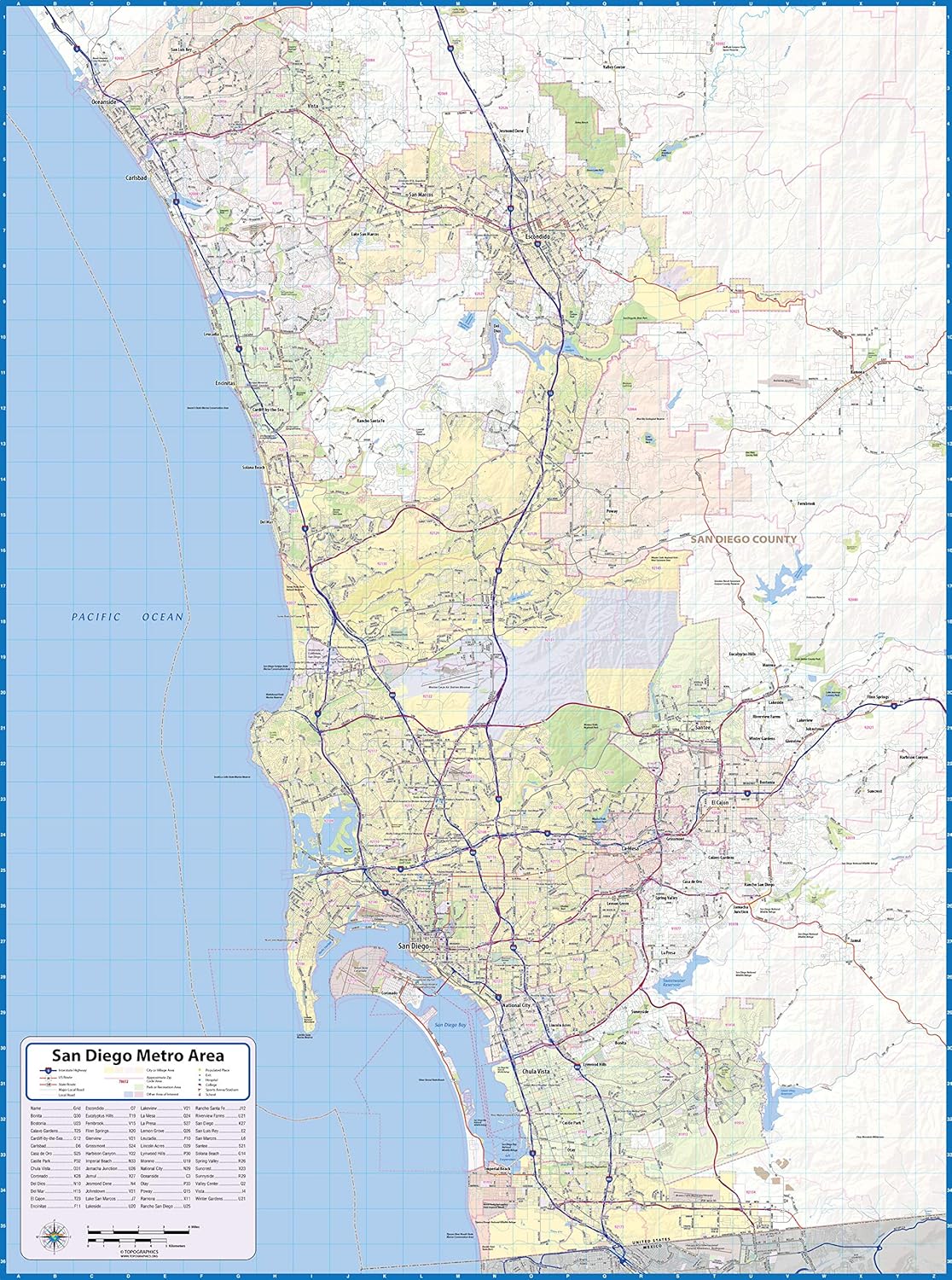 San Diego Laminated Wall Map (36x48) by Topographics