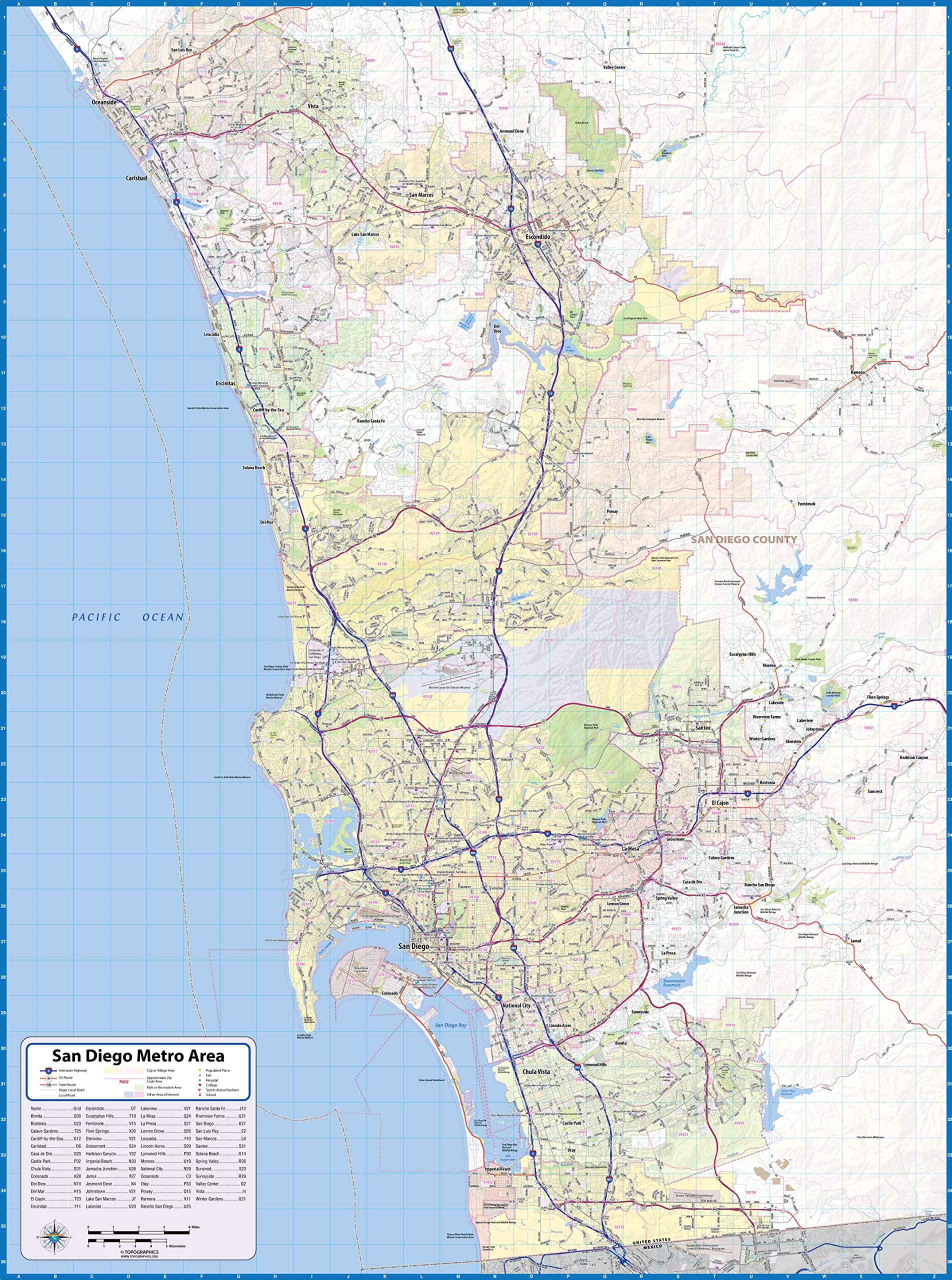 San Diego Laminated Wall Map (36” wide by 48” high)