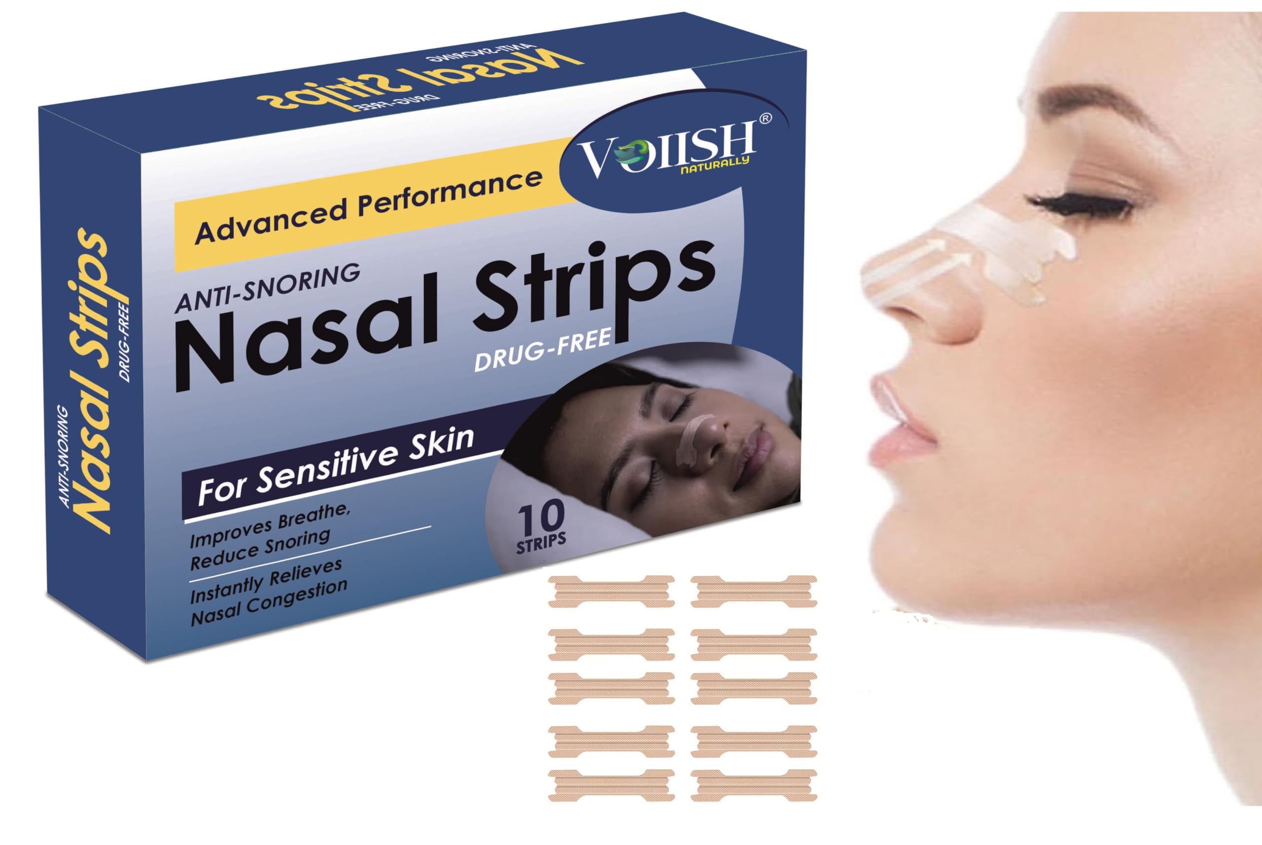 VOIISH Nasal Strips for Reduce Snoring, Anti Snoring/Improve Sleeping Extra Strength/Clear Nose Strips for Breathing/Anti Snoring Solution to Stop Snoring Better Breathe Device for Men (Pack of 10) (B0CSG29CHV) Amazon Price History, Amazon Price Tracker