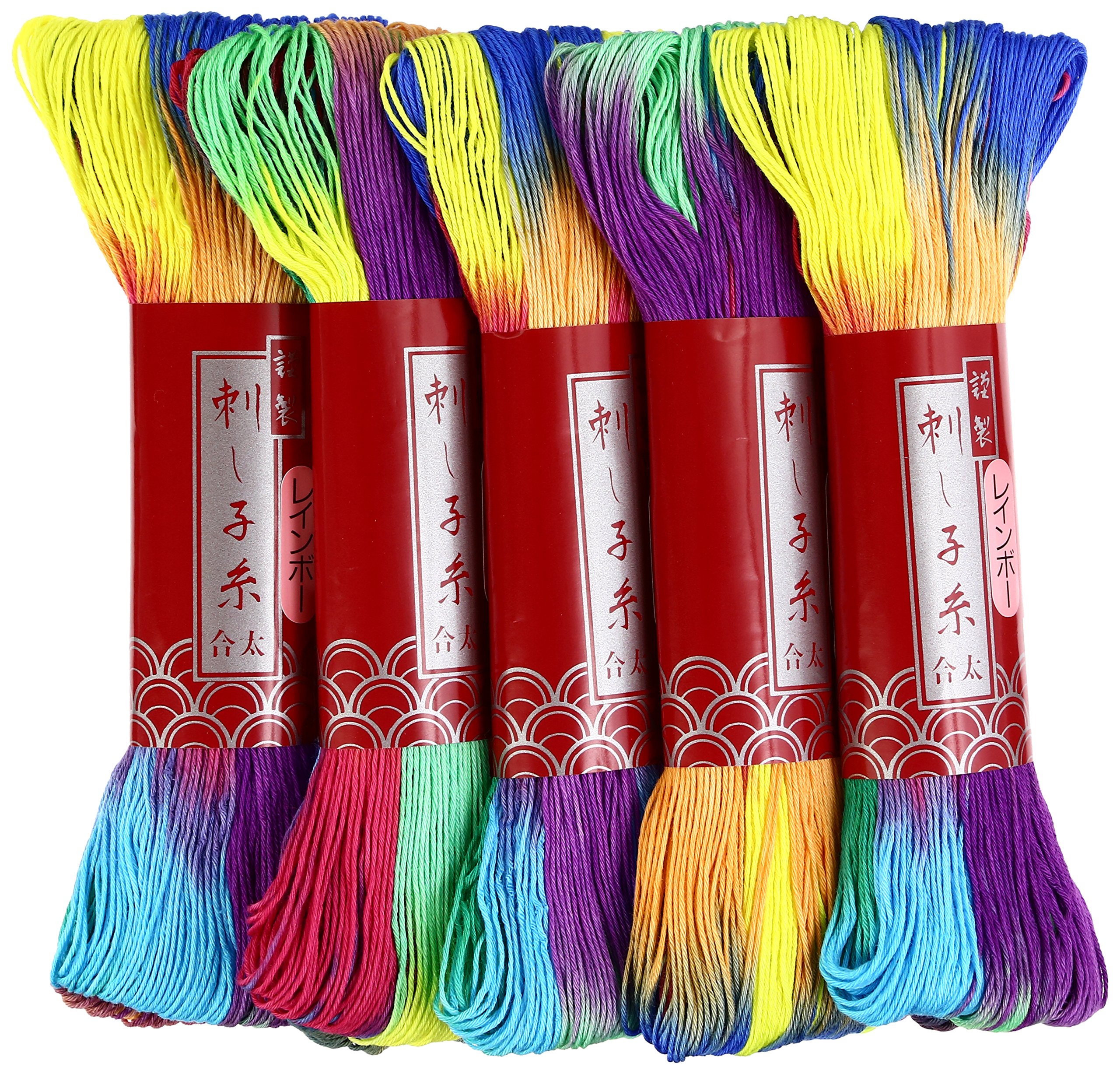 Dharma needlework thread GoFutoshi Rainbow 100m col.101 multi 5 Kase set