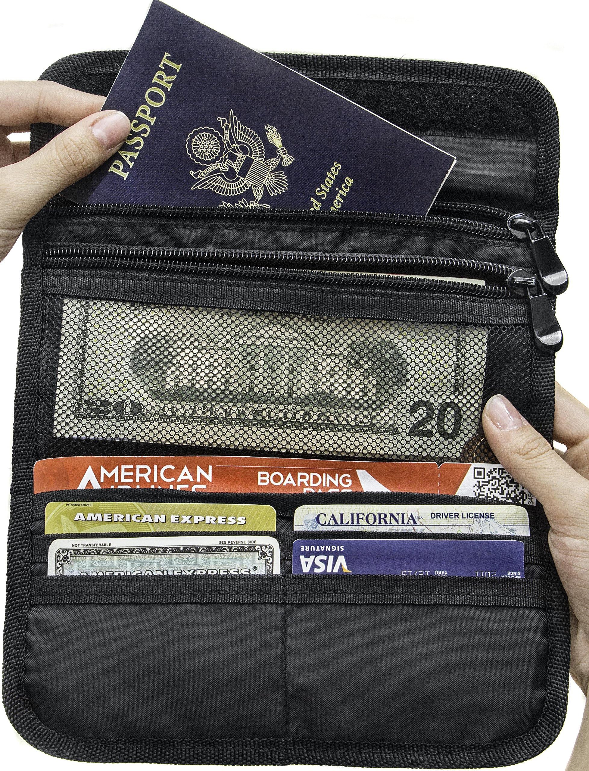 Travel Passport Wallet Anti-Theft Hidden Pocket Conceal Credit Card and Cash - Organize Documents and Reciepts