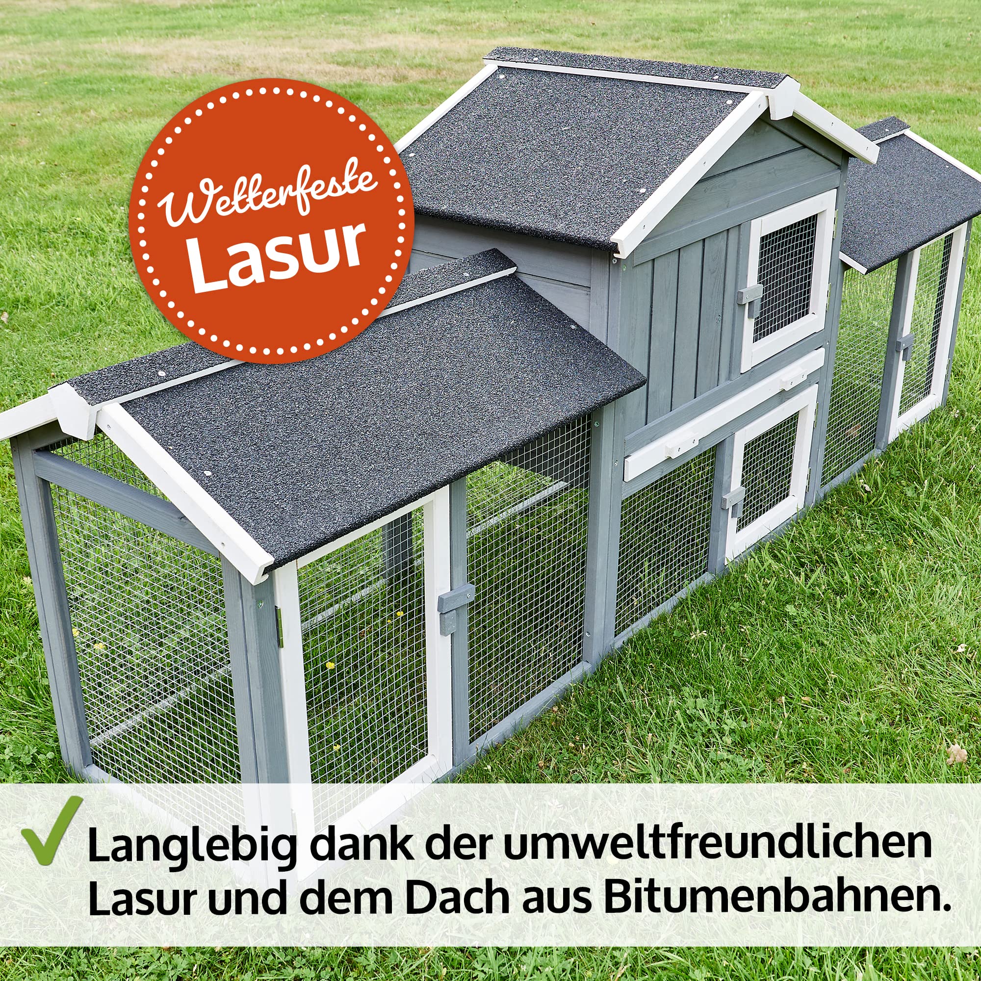zooprinz großer & moderner Hasenstall, Kaninchenstall - aus massivem Vollholz ideal für draußen - Einfach zu reinigen Dank extra hoher Kotschublade - Kleintierstall mit natürlichen Farbe gestrichen