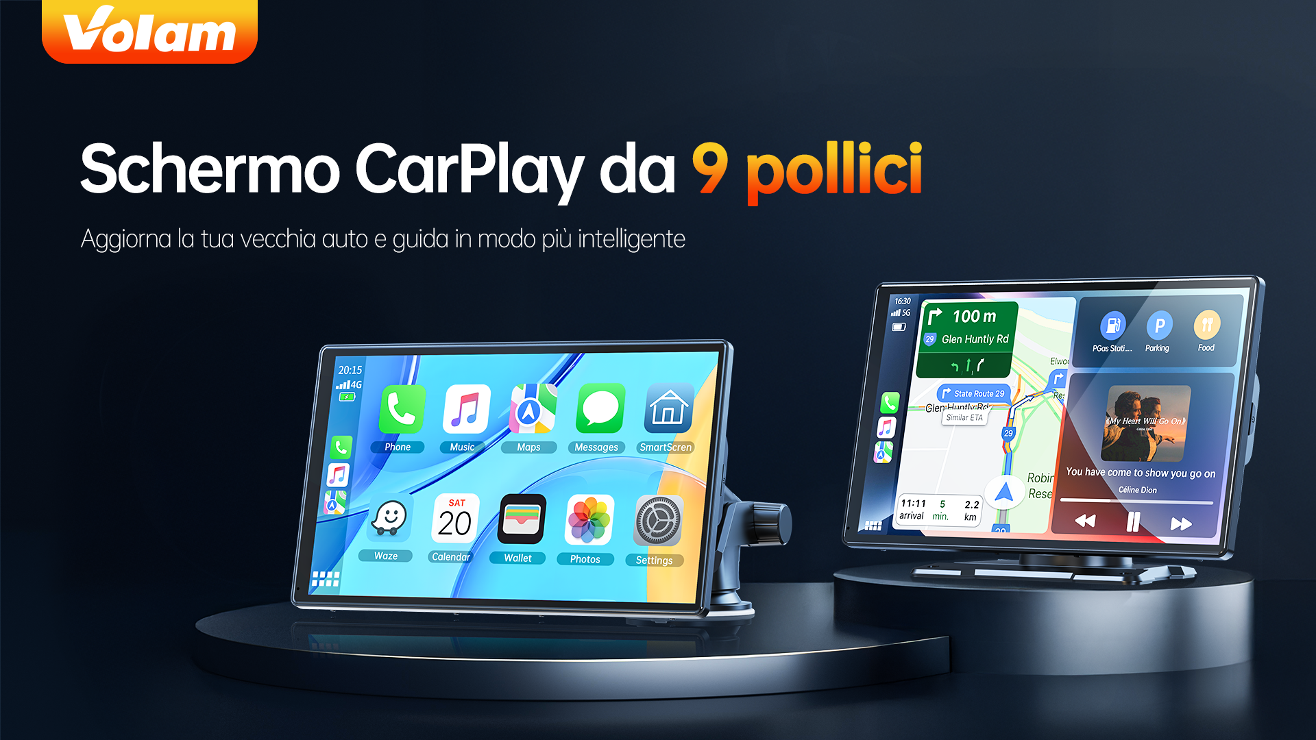 Schermo Auto Portatile Volam 9.26" Con CarPlay E Android Auto Wireless - Touch, Navigazione, FM - Foto 9