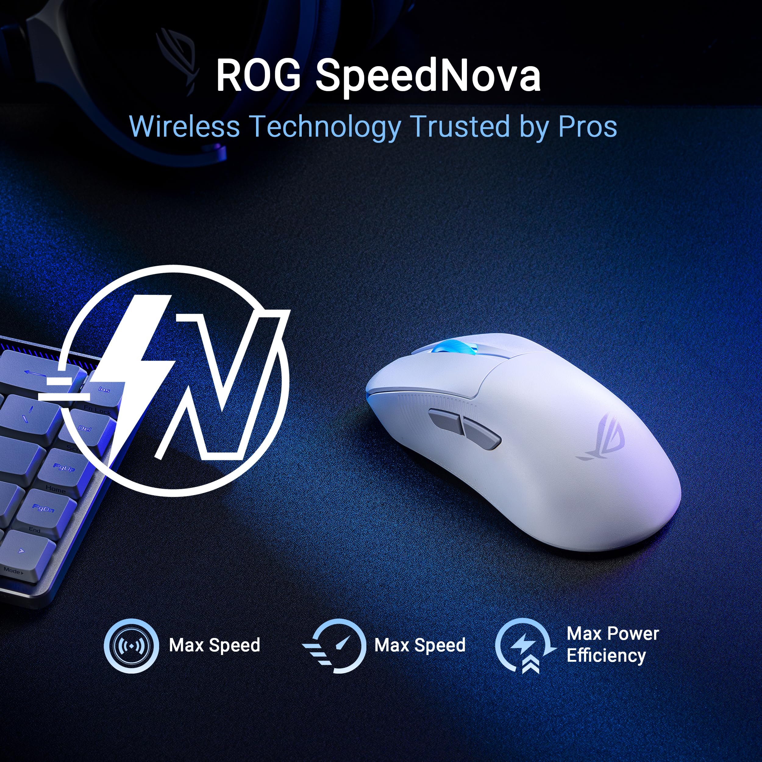 ASUS ROG Keris II Ace Mouse da gioco wireless, leggero 54 g, sensore ottico AimPoint Pro 42K, microinterruttori ottici, SpeedNova Wireless, ROG Polling Rate Booster, eSport e giochi FPS, bianco