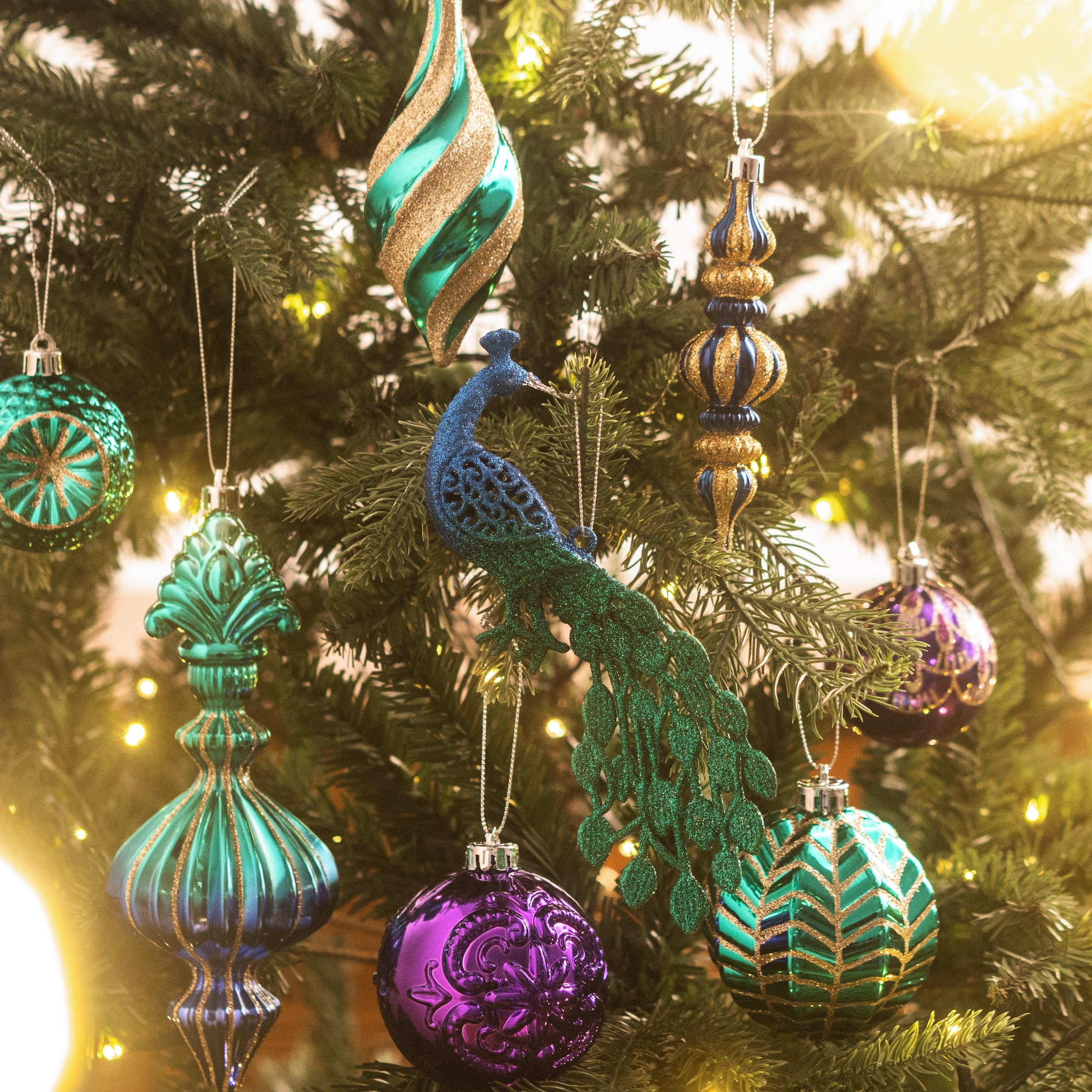 Valery Madelyn Lot de 80 Boules de Noël incassables à Suspendre pour Sapin de Noël, Bleu Paon, Violet, Vert