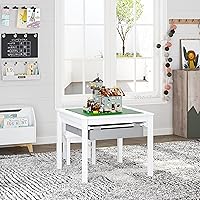 Vista 6 de UTEX 2 in 1 Kids Construction Play Table with Storage Drawers and Built in Plate (White)
