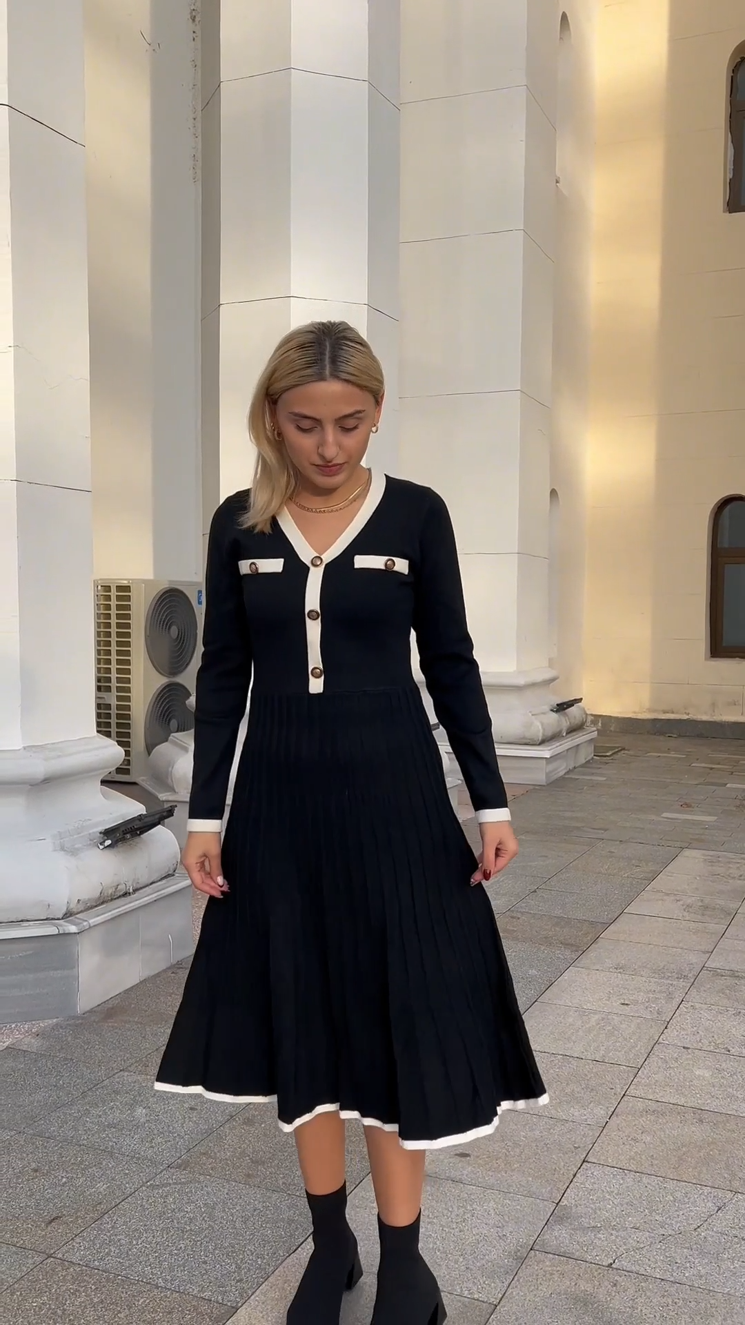 long sleeve pleated ribbed midi sweater dress PRETTYGARDEN Women Sweater Dress Fall Fashion Long Sleeve V Neck Ribbe