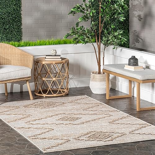 nuLOOM Izetta Southwestern - Alfombra alta y baja para interiores y exteriores, 5 x 8 pies, color beige