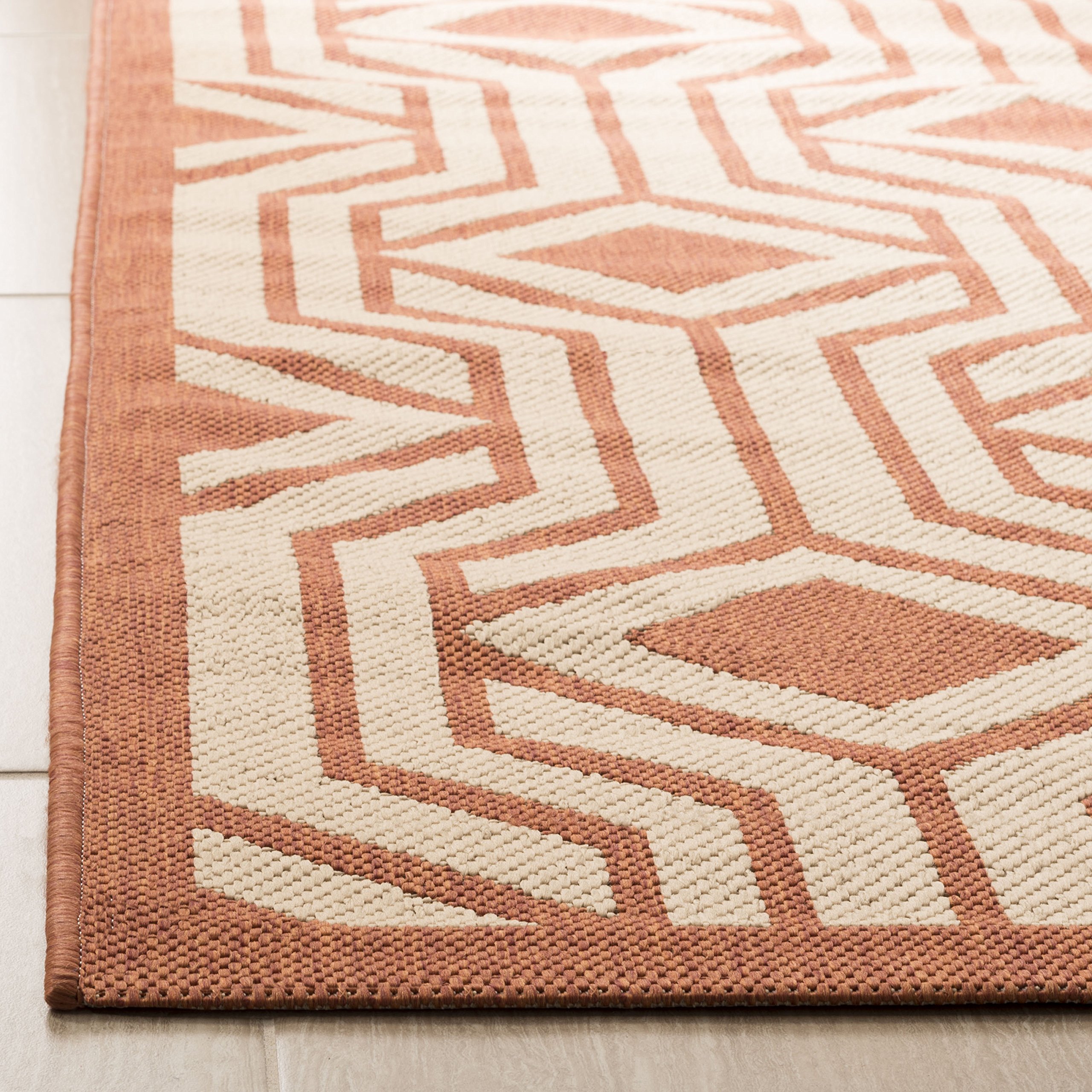 SAFAVIEH Tapis Contemporain Pour Salon, Salle à manger, Chambre à coucher - Courtyard Collection, Tapis à poil court, Beige et Terracotta, 201 X 290 cm