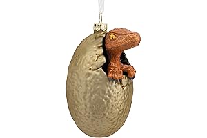 Hallmark Jurassic Island Raptor Egg Hatching Christmas Ornament, Blown Glass with Lights, Sound