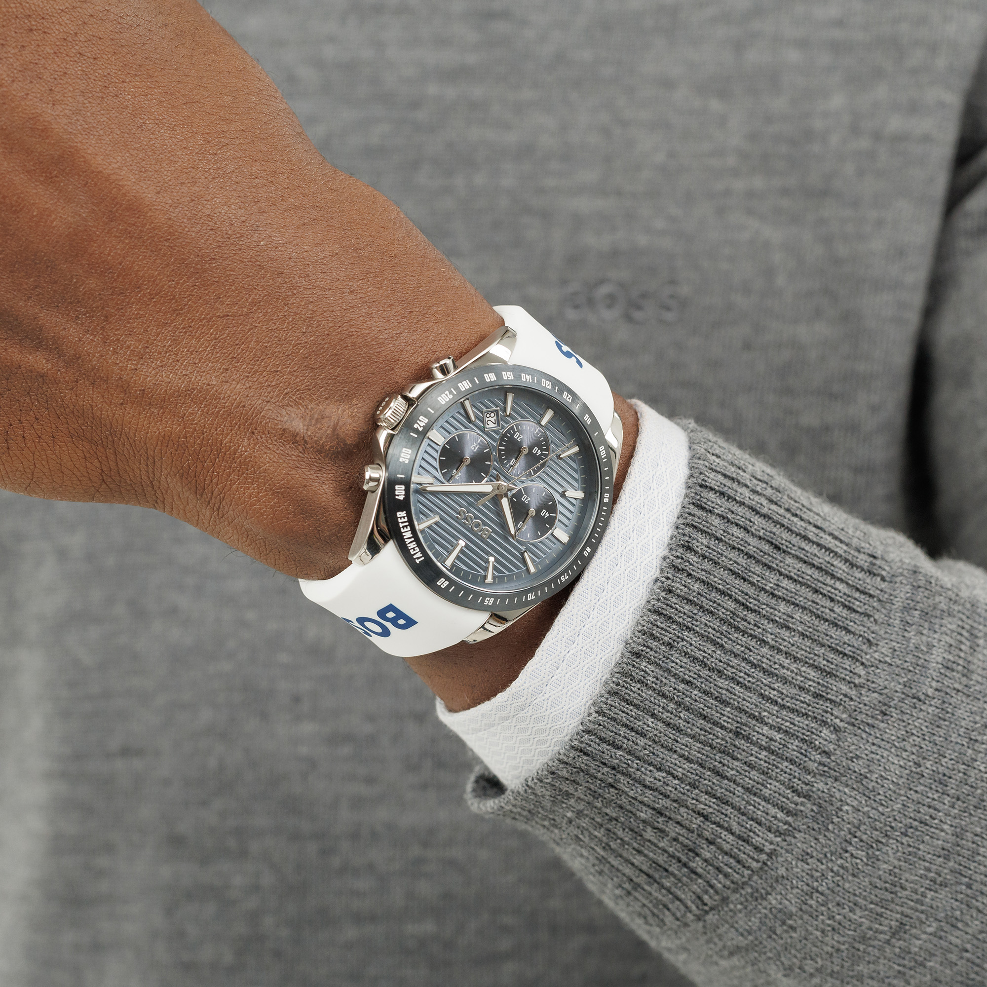 Orologio Cronografo Hugo Boss Strike Con Quadrante Blu E Cinturino In Acciaio Nero 1514242