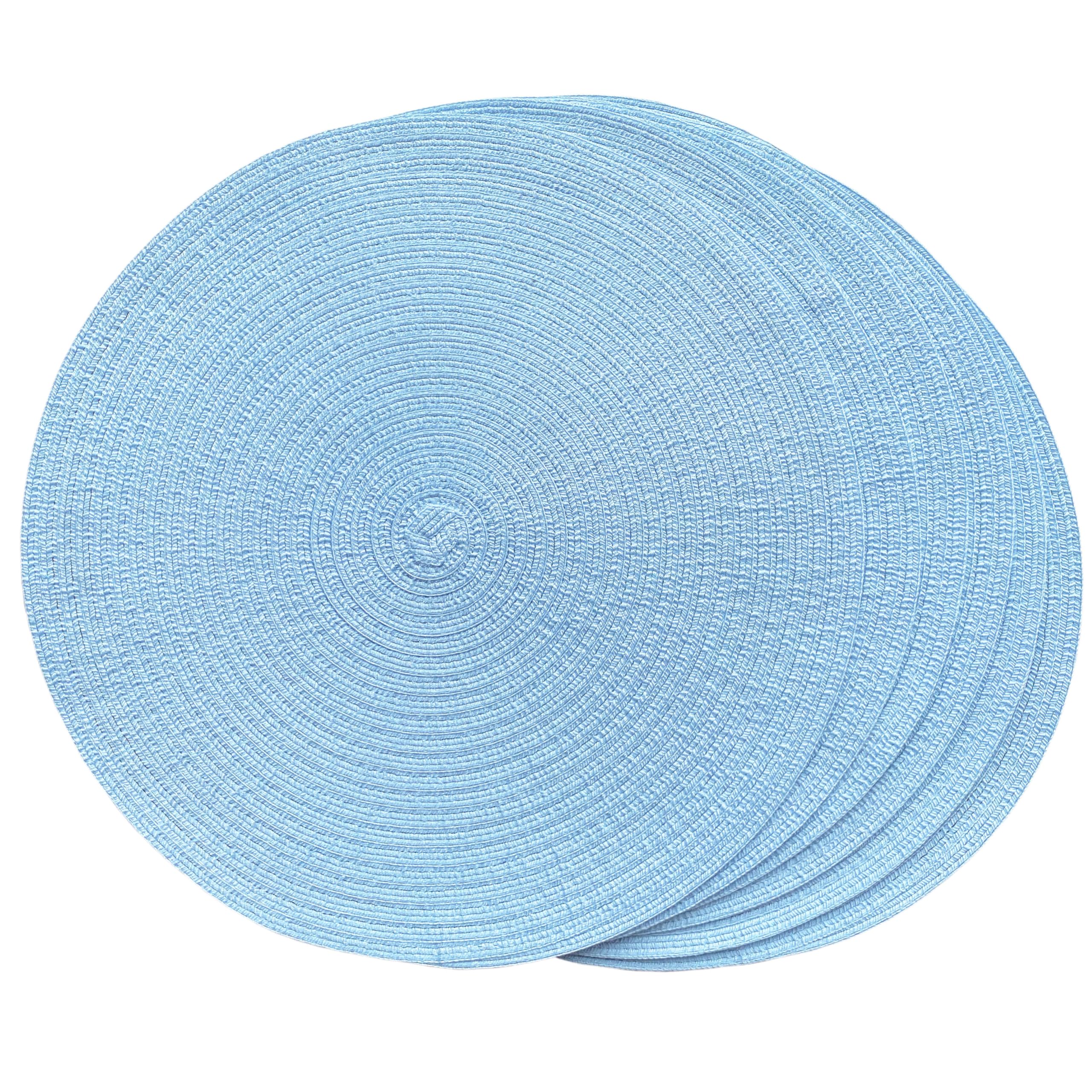 SCF2017 38CM Round Woven Cotton Yarn Placemats Heat Resistant Table Mats Set of 6 (Light blue)