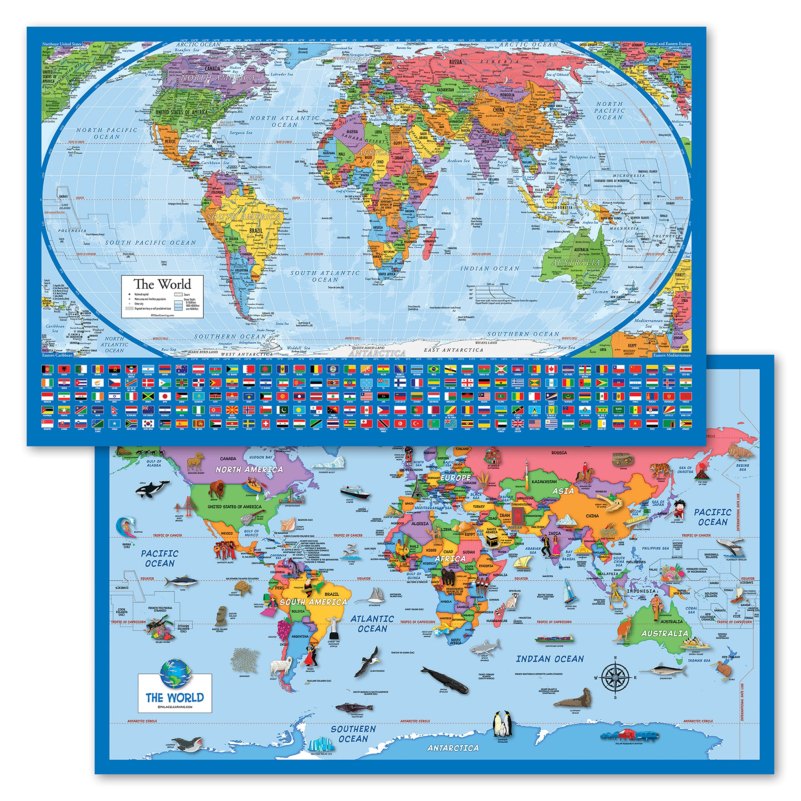 Amazon | 2パック - イコールアースブルーワールド&イラスト付き世界