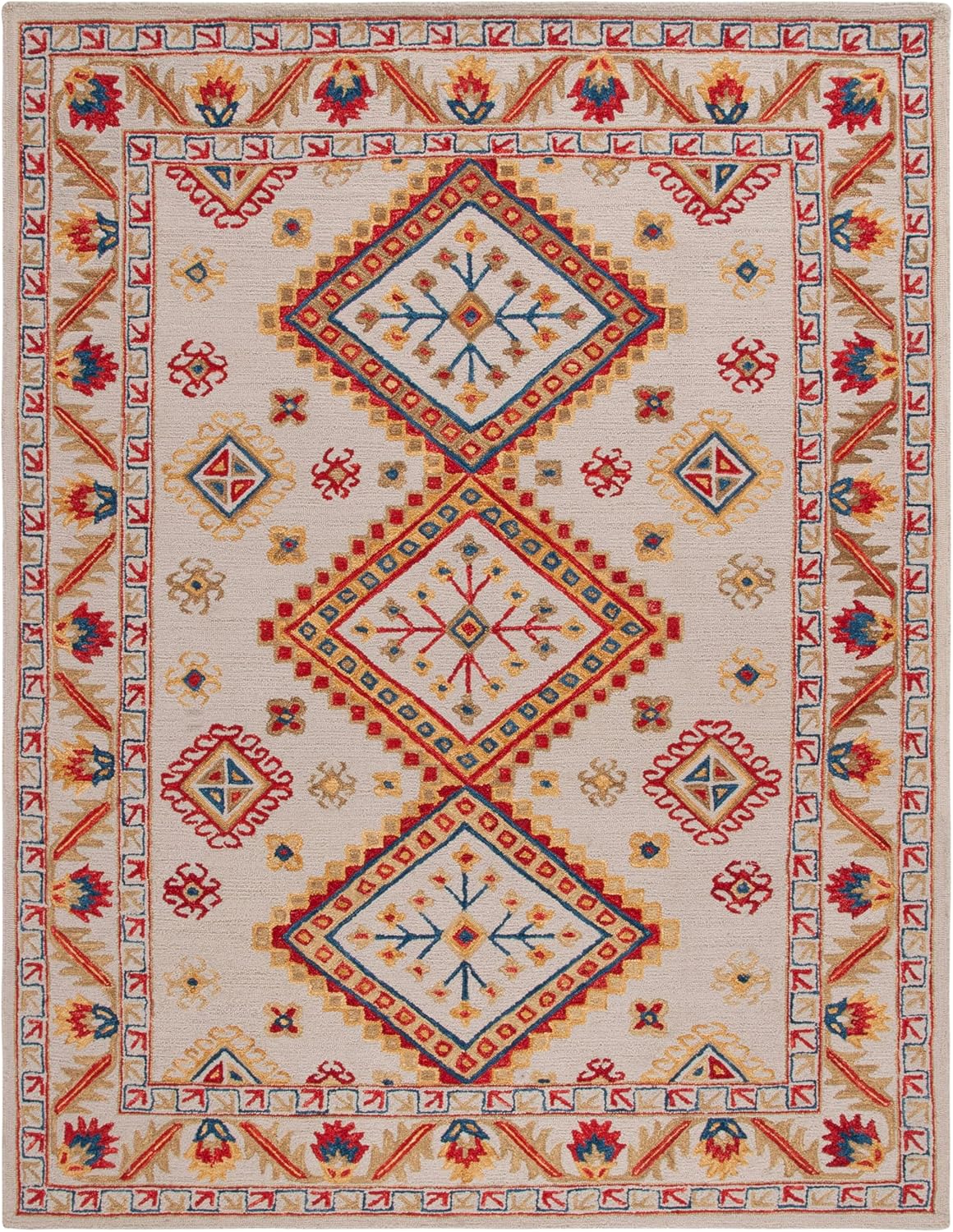 SAFAVIEH Area Rug 8x10 - Aspen Collection - Large - Ivory & Multi, Handmade Wool, Moroccan Boho Tribal Design, Ideal for Living Room, Bedroom, Office, Dining Space (APN706A)
