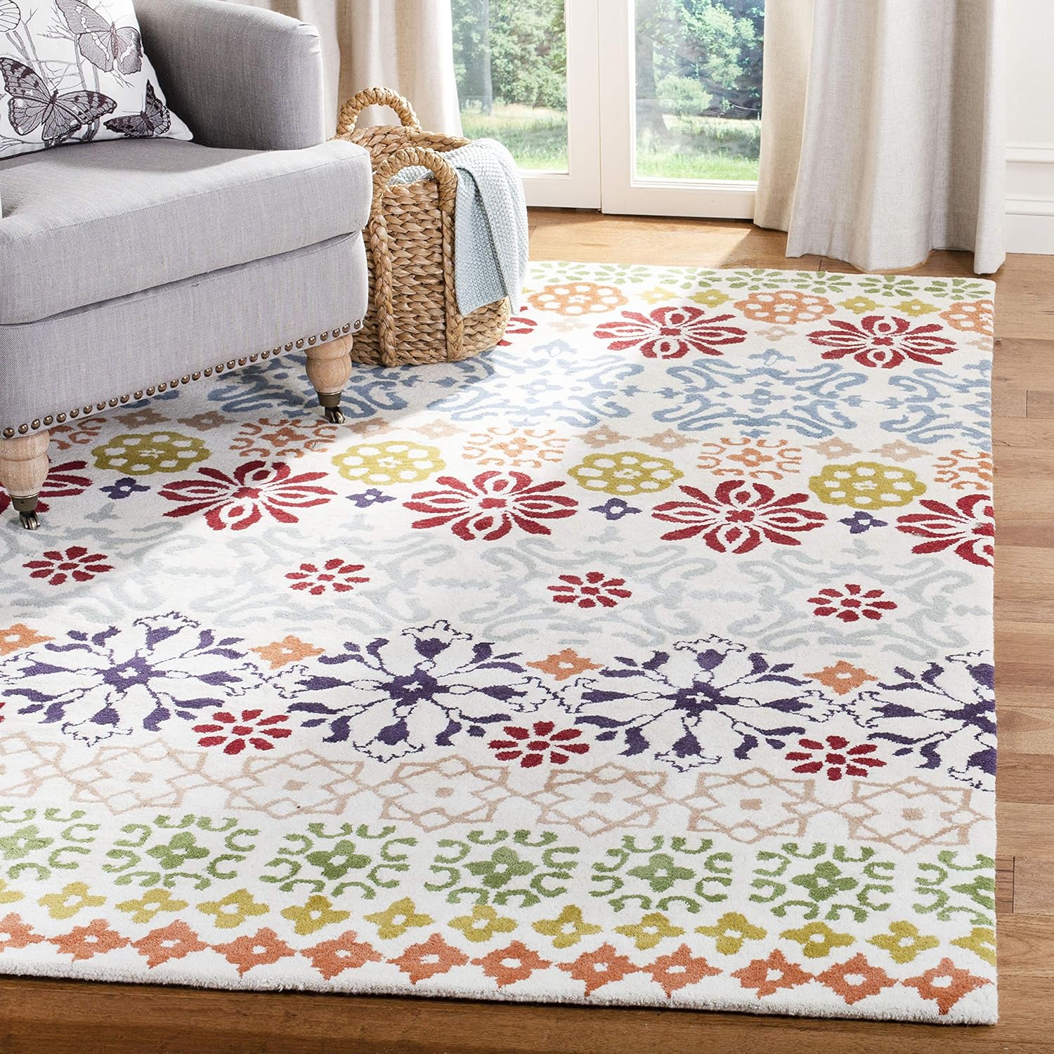 SAFAVIEH Wyndham Collection Area Rug - 10' x 14', Ivory & Multi, Handmade Modern Wool, Ideal for High Traffic Areas in Living Room, Bedroom (WYD319A)