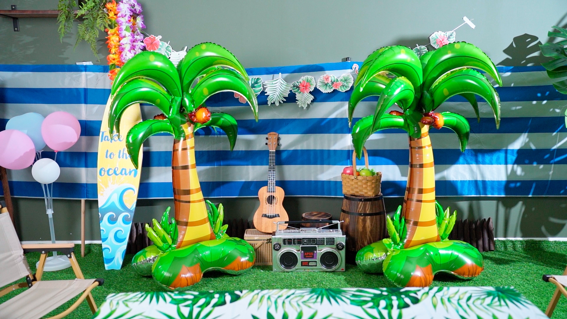 Aazon.co: 14pcs Pal Tree Leaves Balloons, Heliu Foil Coconut Tree, image size:1920x1080