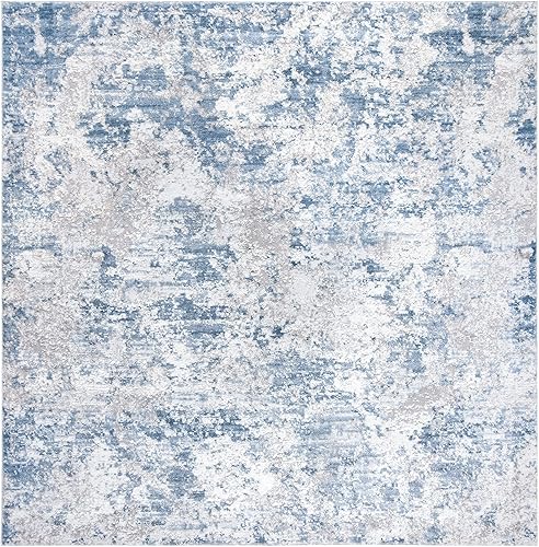 Miniatura 3 de SAFAVIEH Amelia Collection - Alfombra cuadrada de 6 pies 7 pulgadas, color gris y azul, diseño abstracto moderno, no desprende pelusa y de fácil