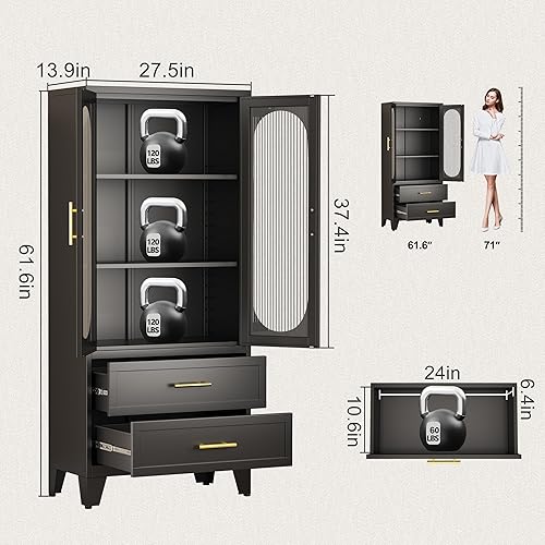 Miniatura 10 de GAIOUS Vitrina de 61.02 pulgadas con puertas acrílicas, armarios de despensa de cocina con pies y estantes ajustables, gabinete de almacenamiento de