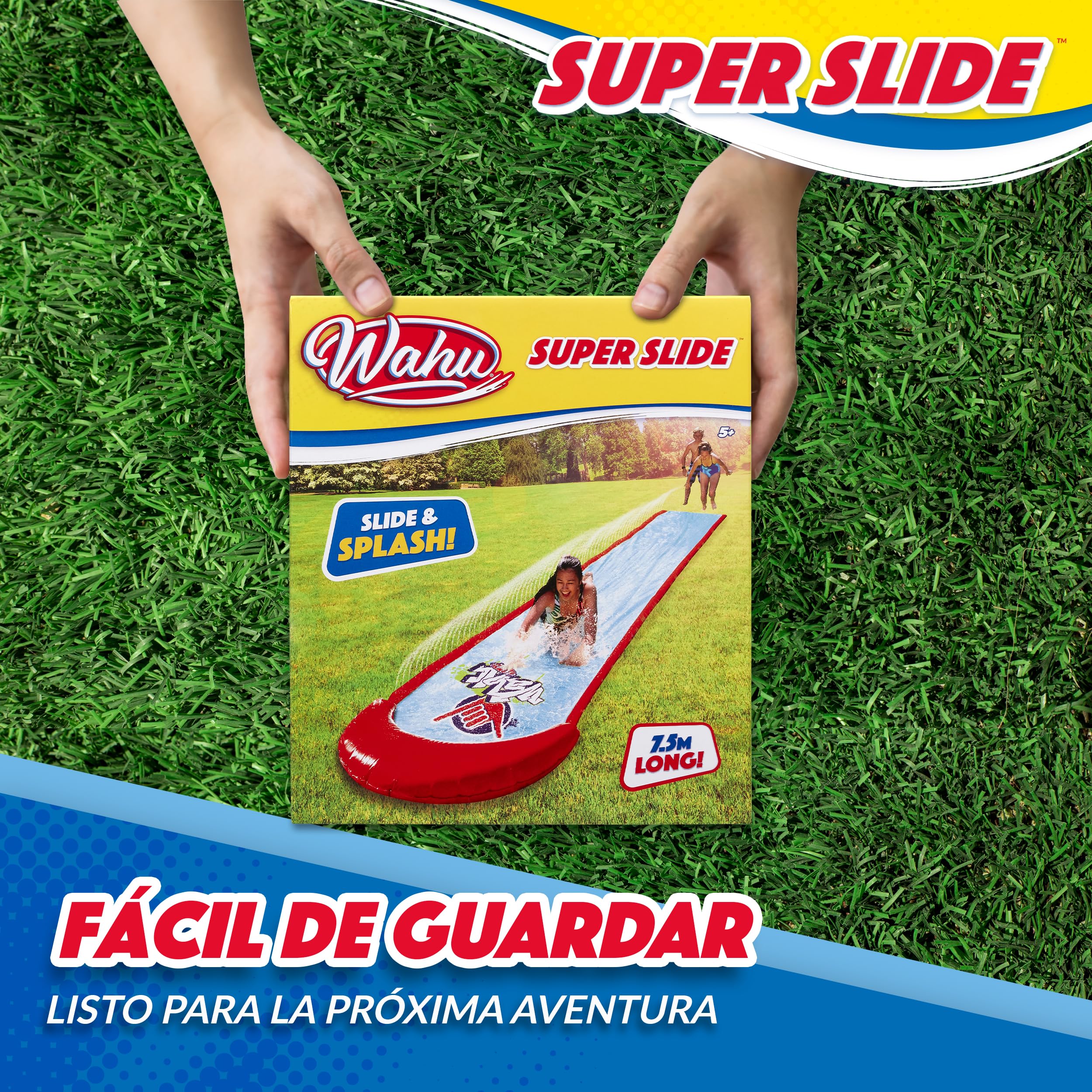 Wahu - SUPER SLIDE - Tobogán Acuático de 7,5 m para Juegos de Jardín - Juguetes Niños 5 Años - Con Sistema de Rociado - Fácil de Instalar - Regalo Niño 5 Años para el Verano