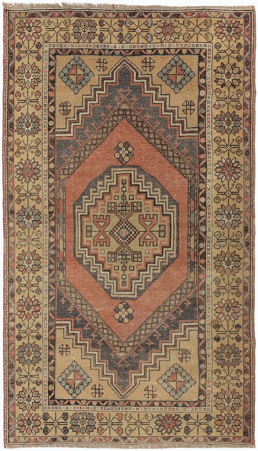 3.7x5.8 Ft Tribal Style Handmade Wool Carpet, Vintage Oriental Rug. C1309