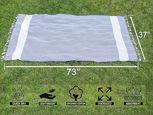 Miniatura 9 de Toalla turca de playa (37 x 73 pulgadas), secado rápido, 100% algodón suave, ligera y a prueba de arena, también adecuada para baño, spa, baño,