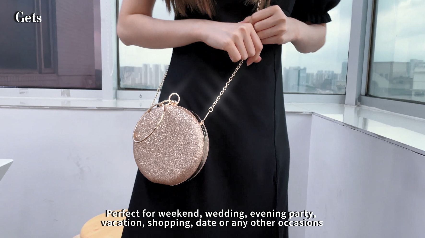 Bolso de mano para mujer con anillo circular de pedrería miniatura 6