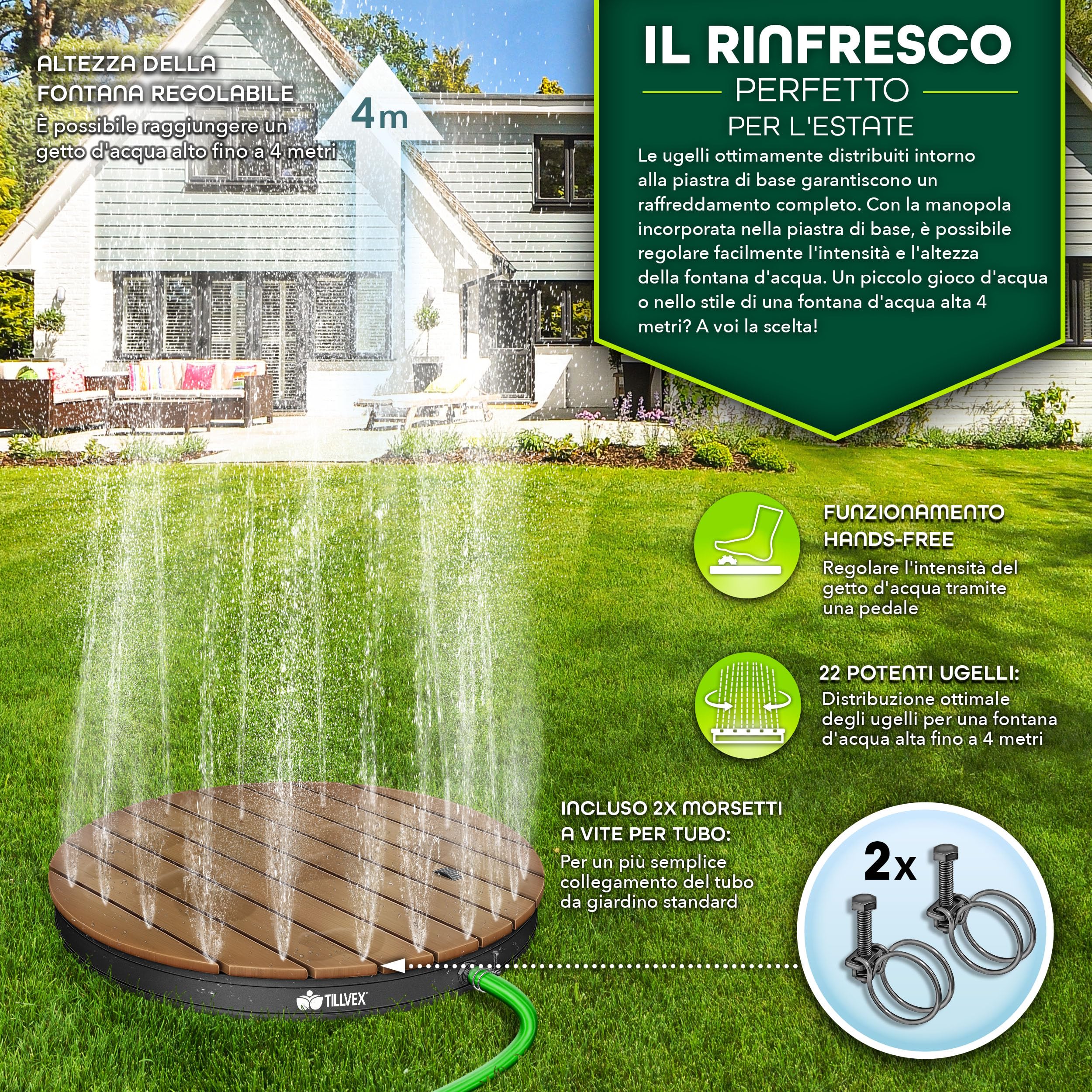 tillvex® Doccia da Giardino Outdoor Fino a 4 m di Altezza della Fontana | Doccia a Pavimento con Pedale | Doccia Esterno Antiscivolo | Doccia da Sauna, Campeggio (Antracite - Rotondo)