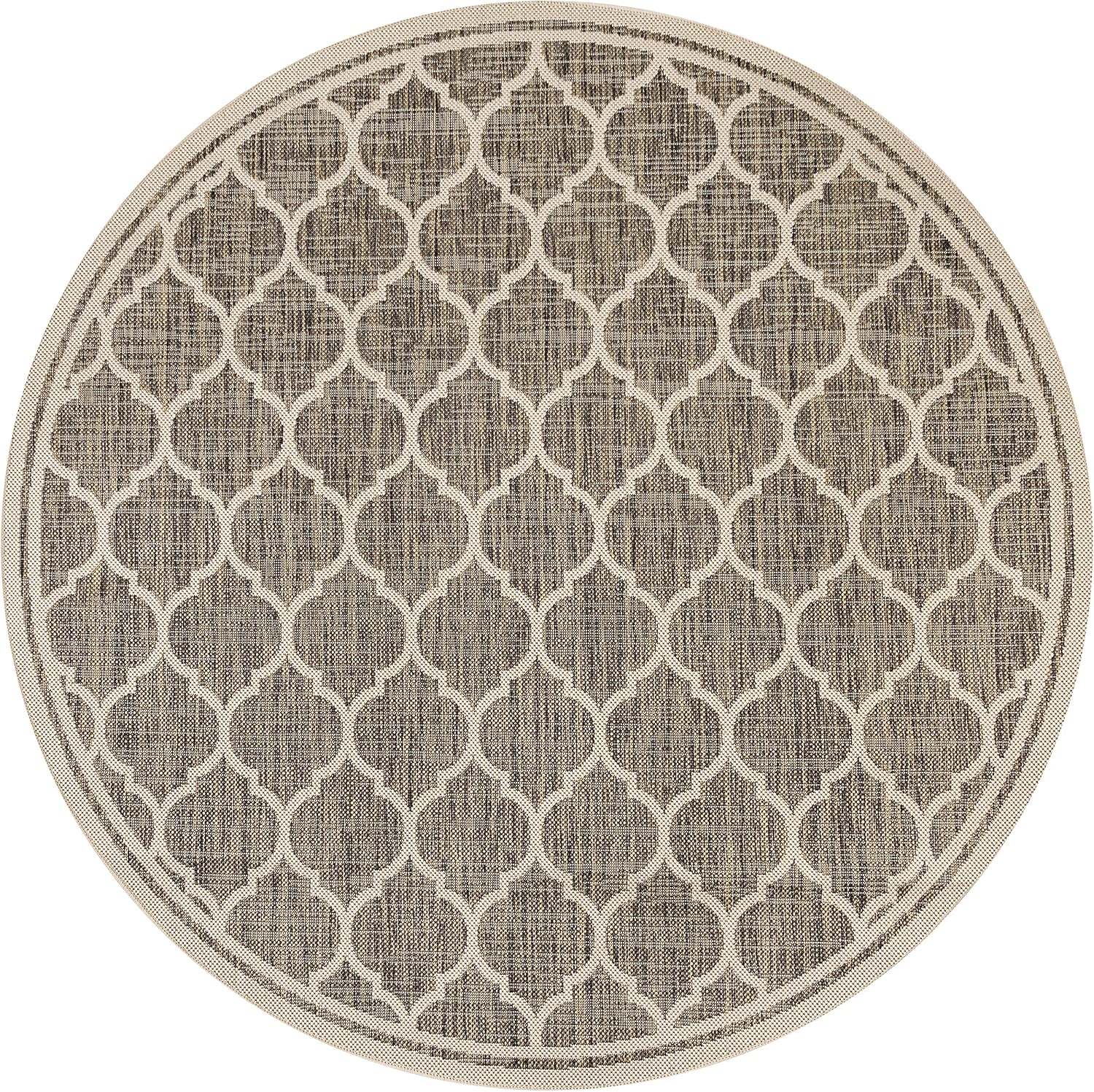 JONATHAN Y SMB109A-5R Trebol Moroccan Trellis Textured Weave Indoor Outdoor Area Rug, Modern, Coastal, Bohemian Easy Cleaning,Bedroom,Kitchen,Backyard,Patio,Non Shedding, Brown/Beige, 5' Round