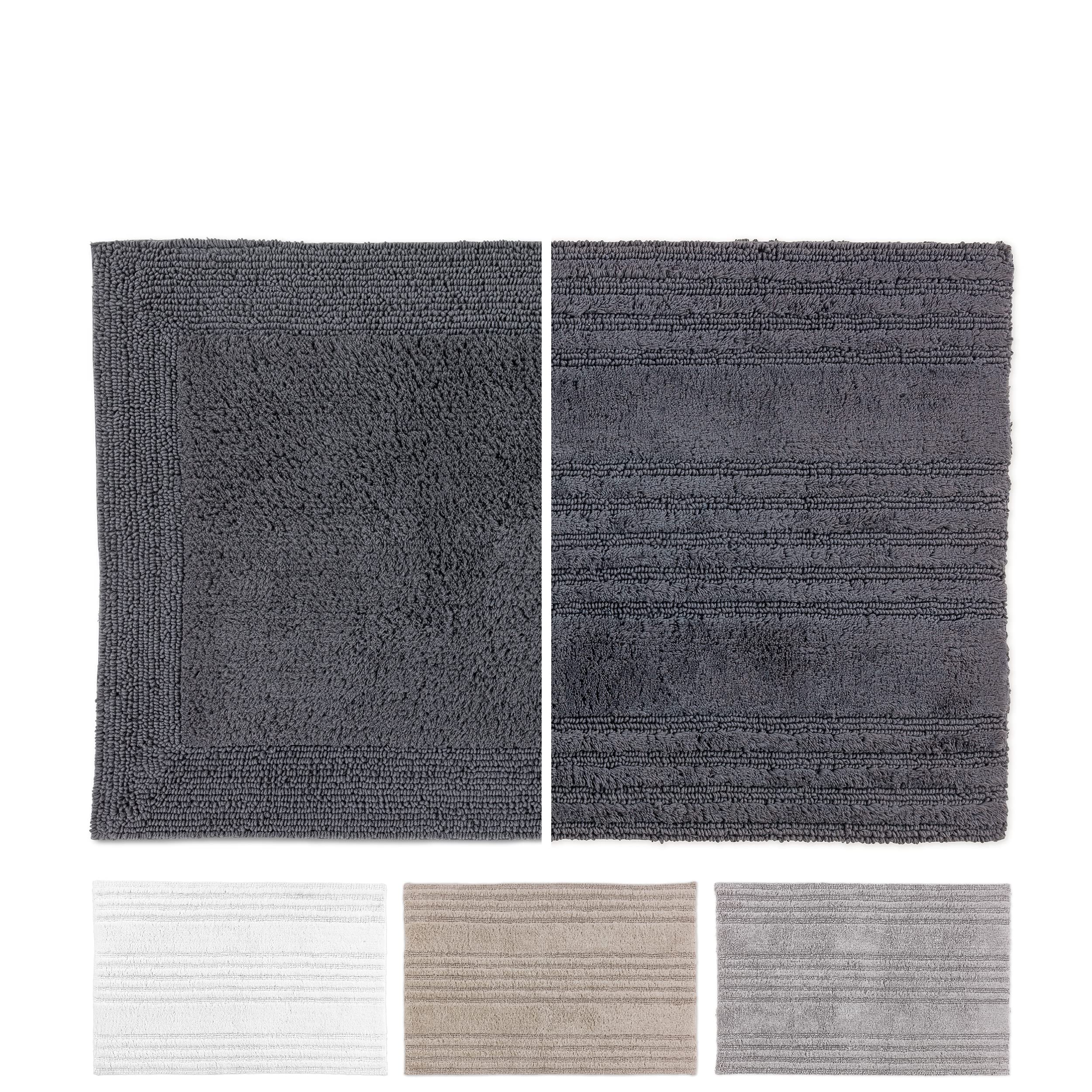 Schöner Wohnen Collection Alfombra de baño 60 x 90 cm - Reversible - Alfombra de baño Lavable Antracita - Rayas - 100% algodón