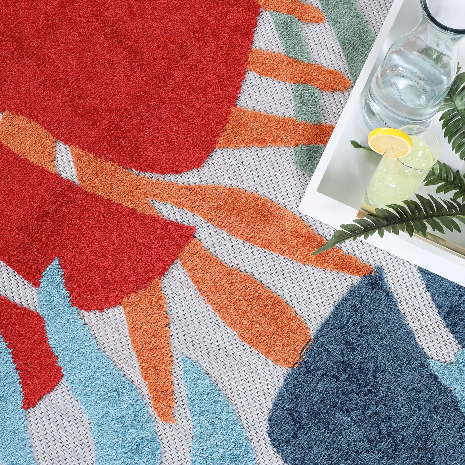 BNM Indoor Outdoor Area Rug, Perfect for Patio, Poolside, Backyard, Playroom, Kitchen, Bedroom, Dining Room, Entryway, Mudroom, Oversized Tropical Leaves Floor Cover, 4' x 6', Multicolor