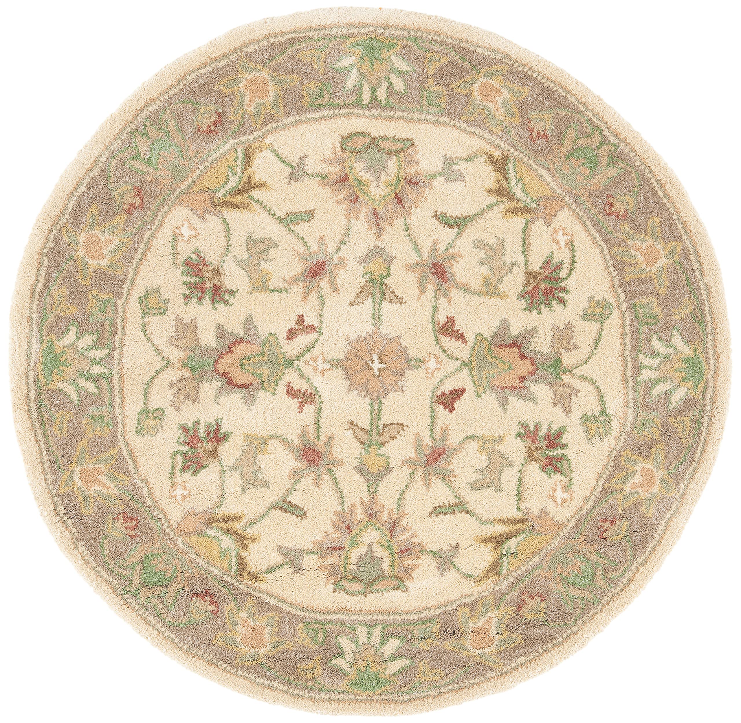 SAFAVIEH Heritage Collection 8' Round Ivory / Brown HG343D Handmade Traditional Oriental Premium Wool Area Rug