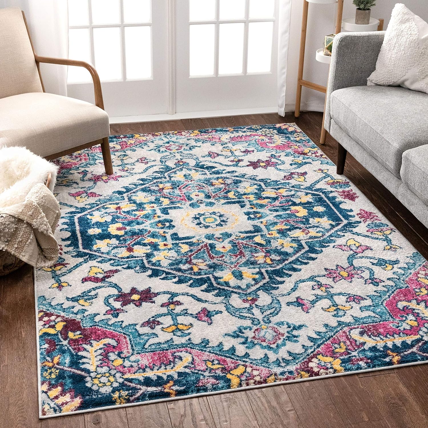 Well Woven Adeline Bohemian Vintage Medallion Blue Multicolour Area Rug