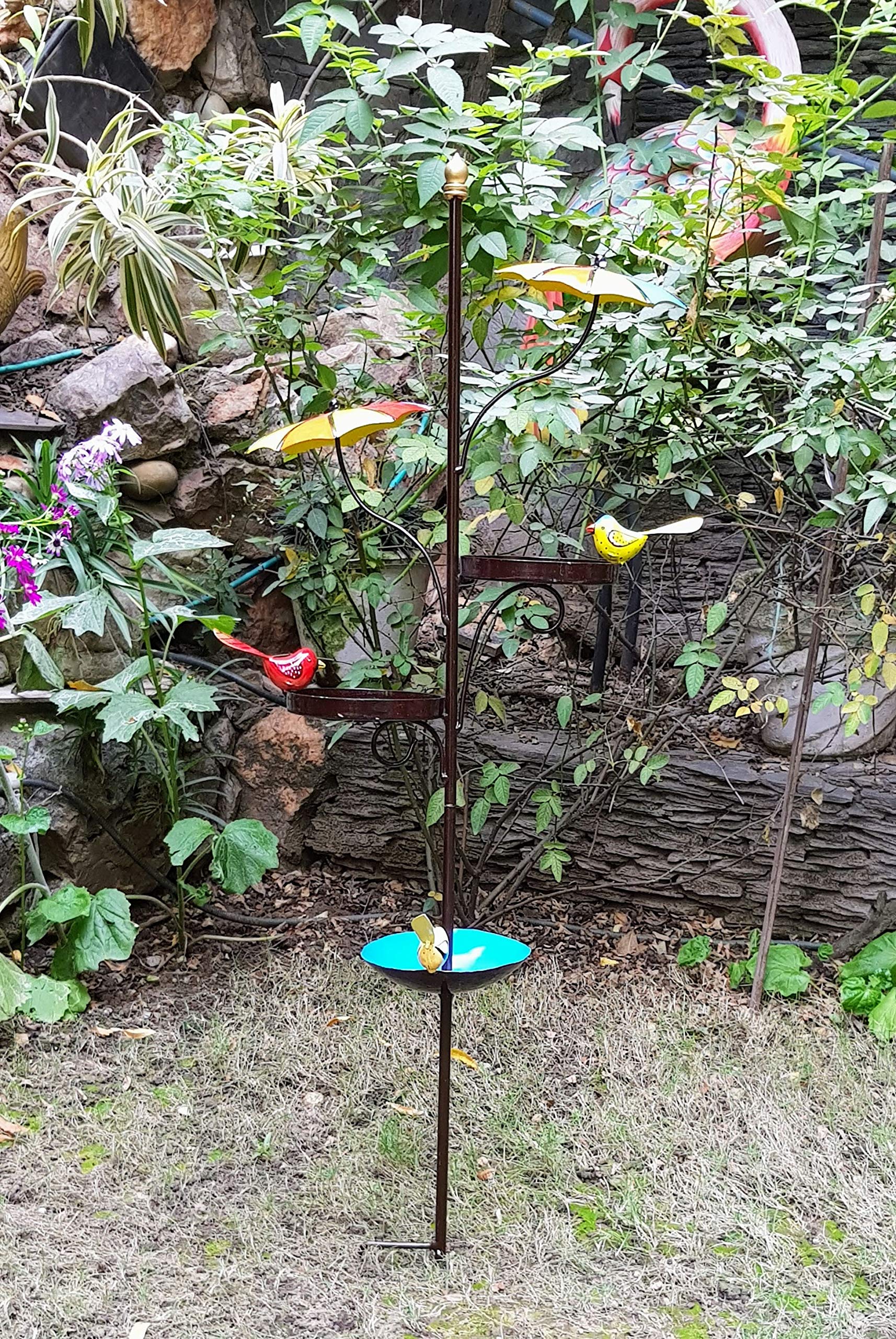 Wonderland Umbrella Bird Feeder Stake, Stick | Metal | Height 40 Inches | to be Inserted in Soil of Garden or Planter | Bird Feeder and Bird Bath for Garden Decor, Balcony Decoration 4